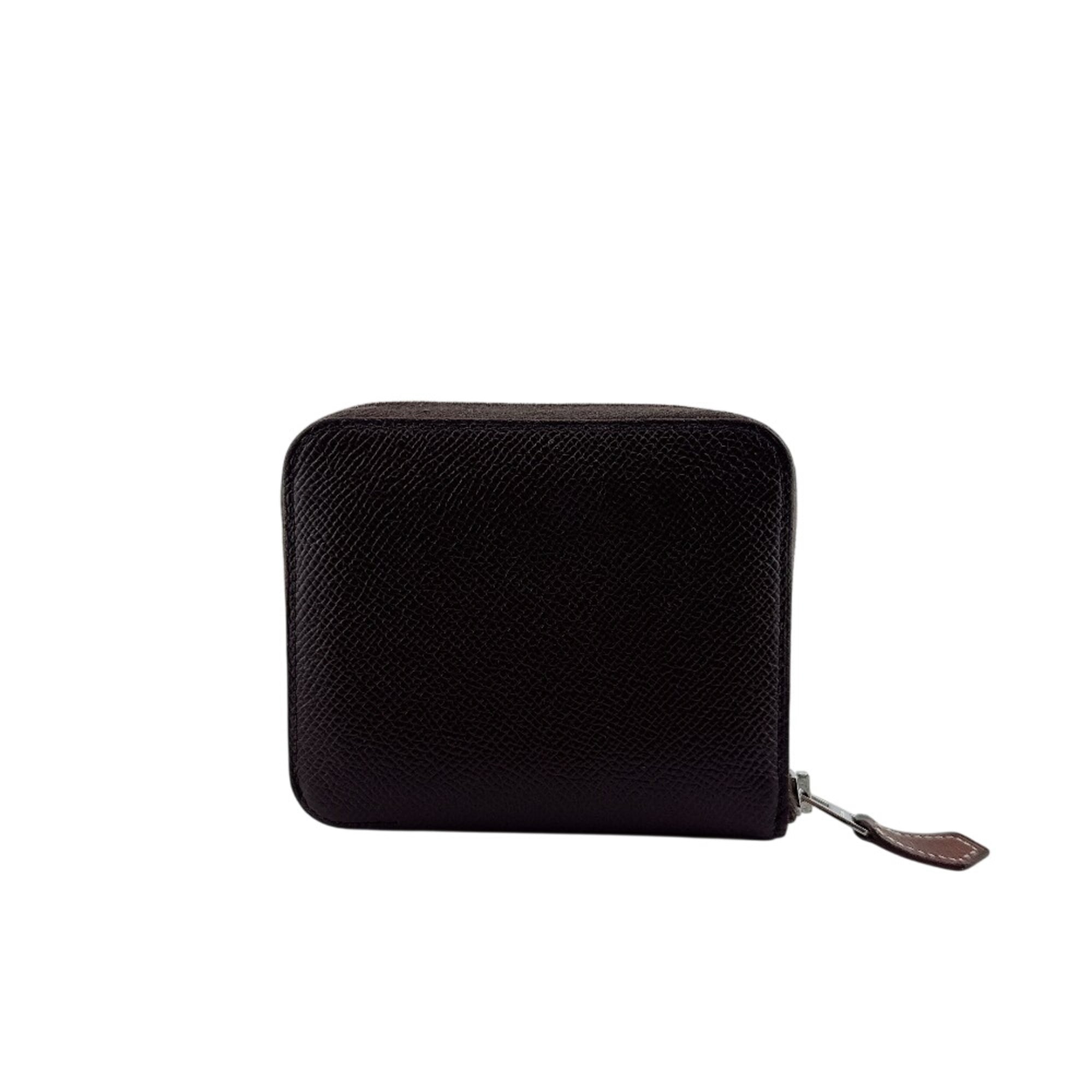 Hermes Azap Brown Leather Silk Coin Purse/Coin Case (Pre-Owned)