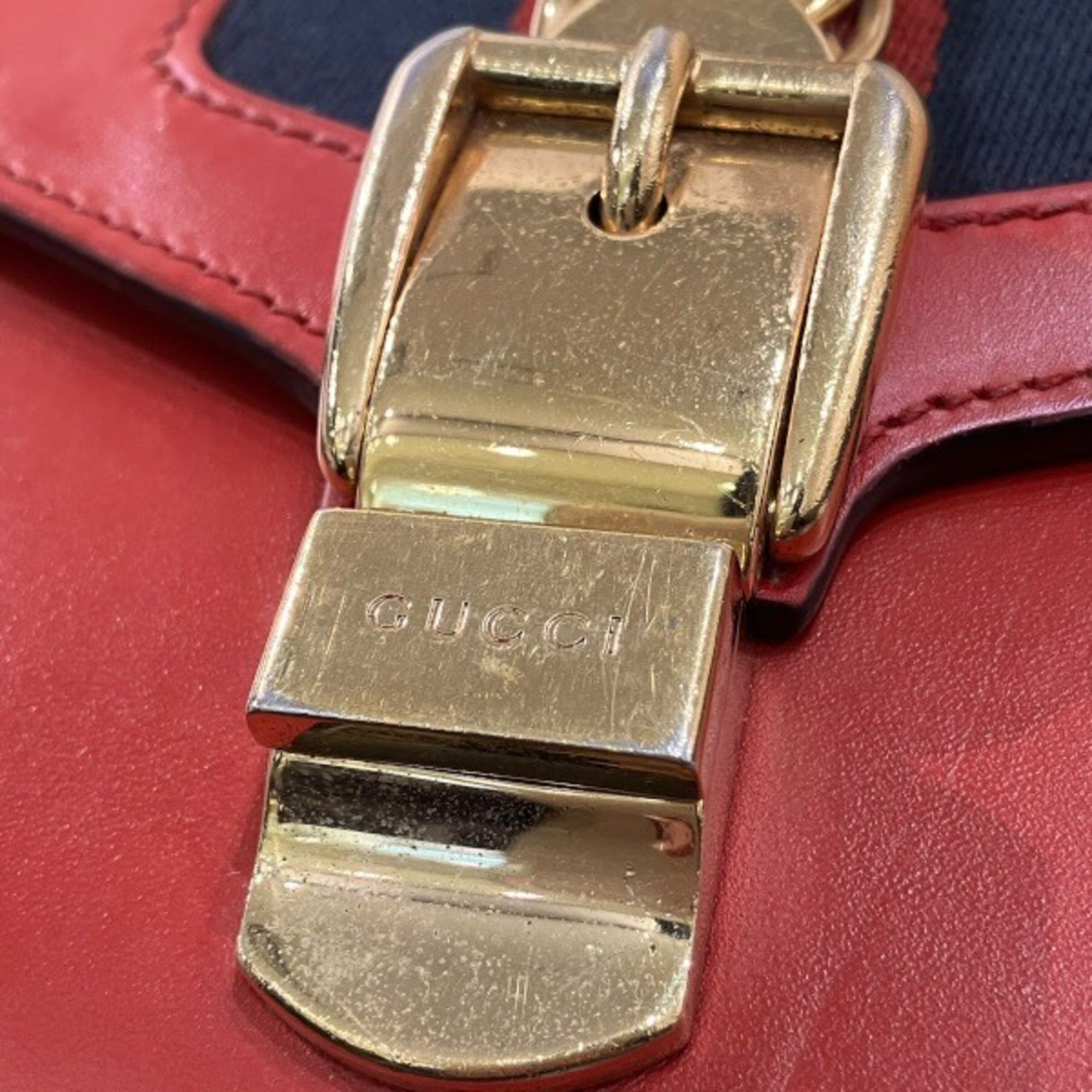 Gucci Sherry Line Red Color Leather Handbag Shoulder Bag (Pre-Owned)