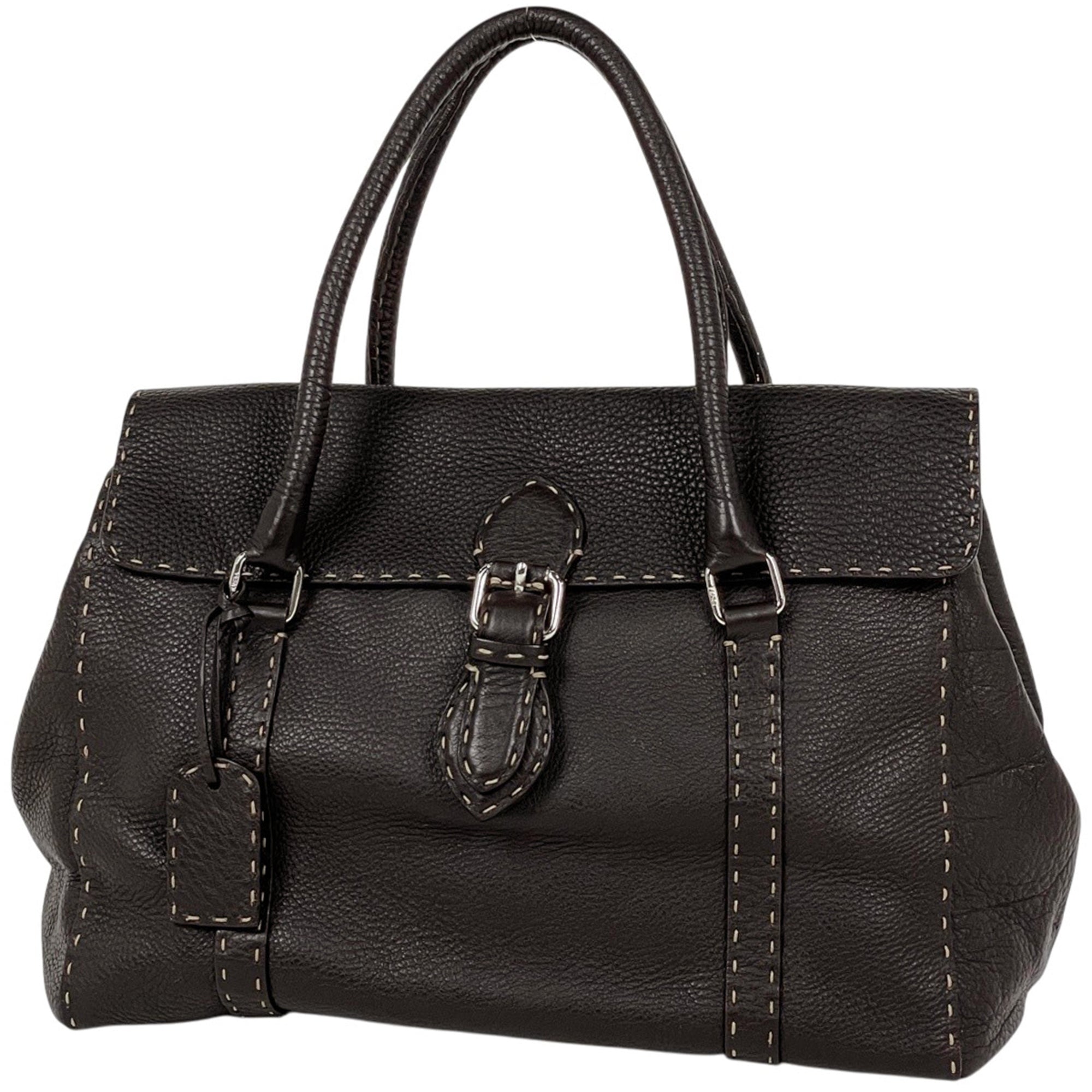 Fendi Brown Leather Handbag Tote Bag (Pre-Owned)