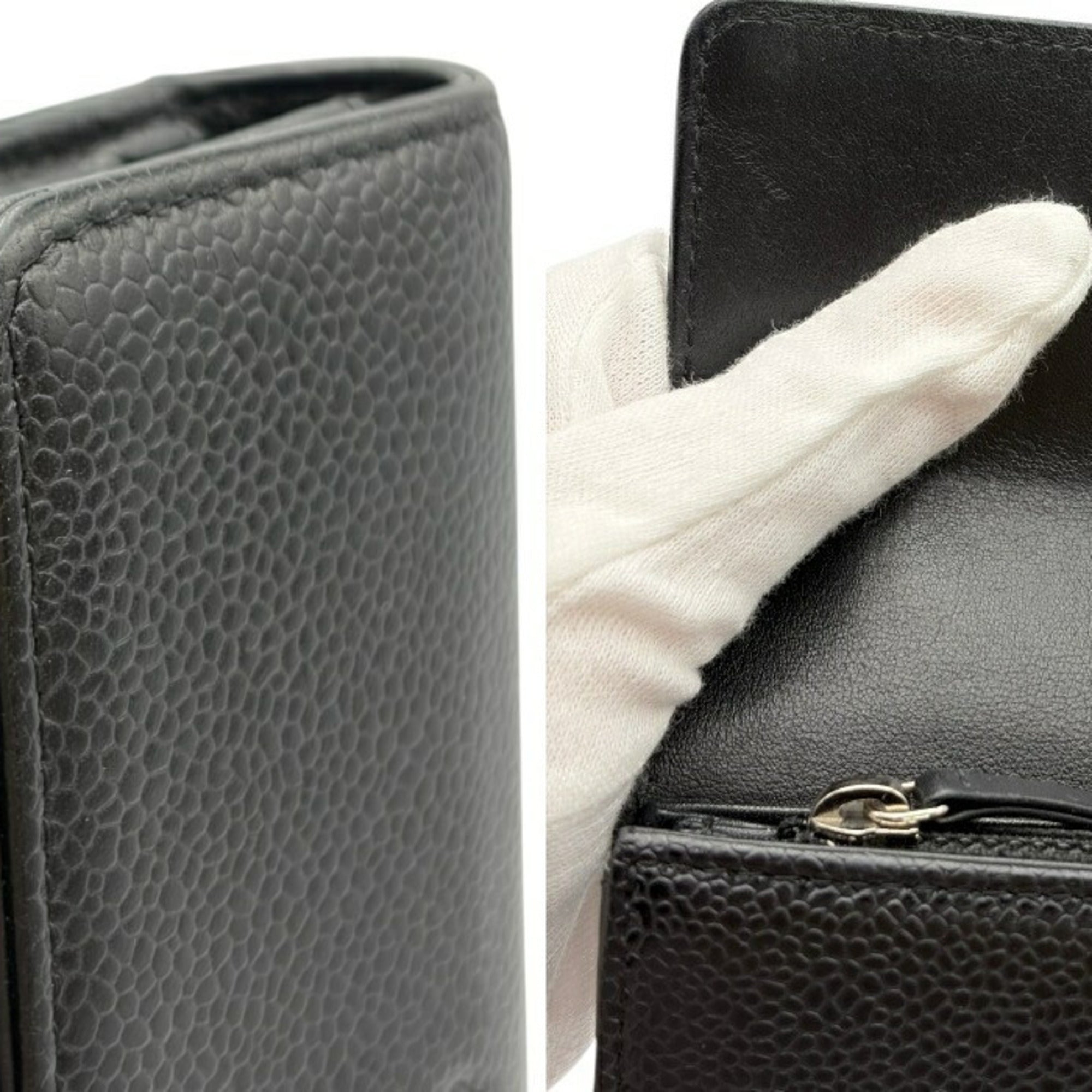 Chanel Black Leather Long Wallet (Bi-Fold) (Pre-Owned)