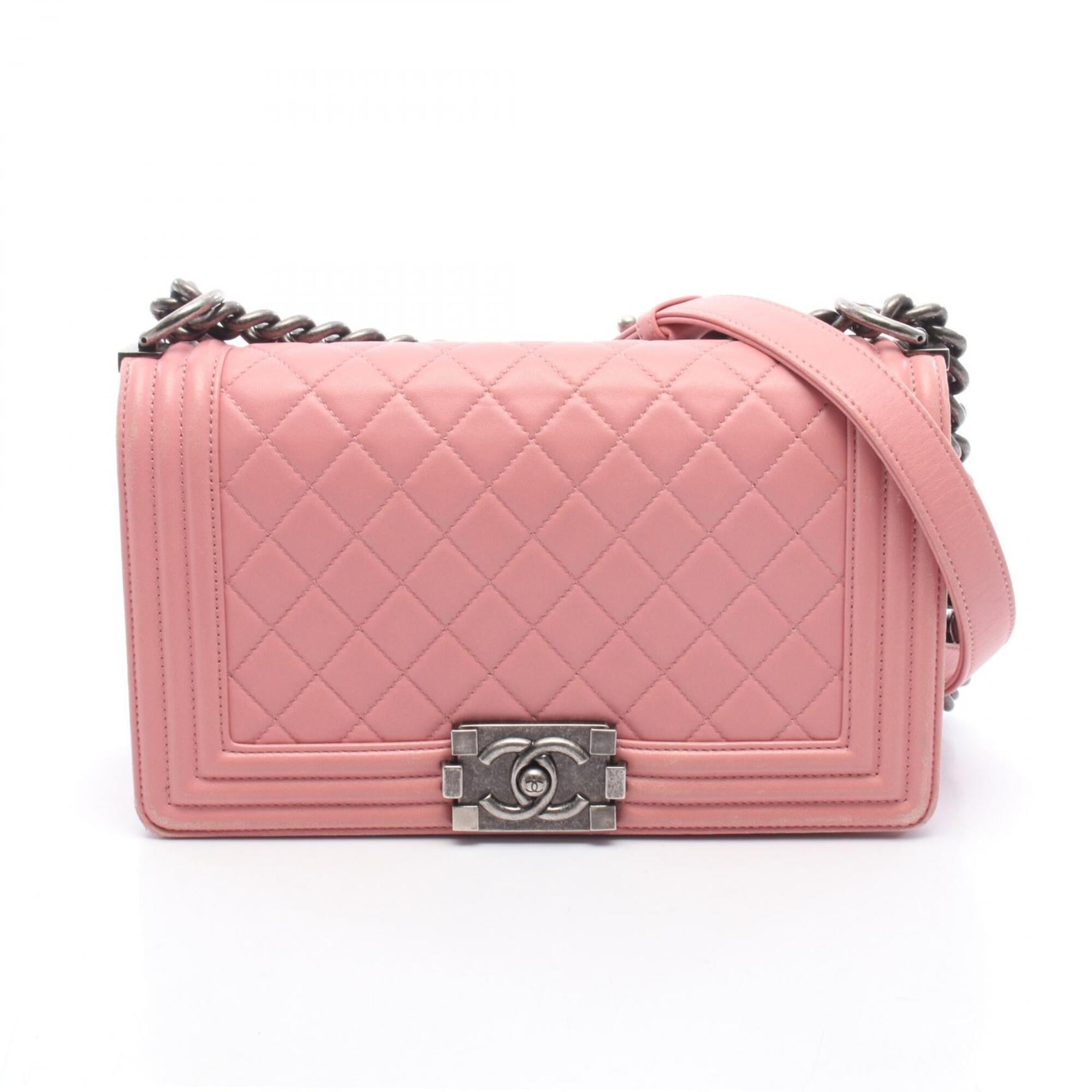 Chanel Boy Chanel Pink Leather Handbag Shoulder Bag (Pre-Owned)