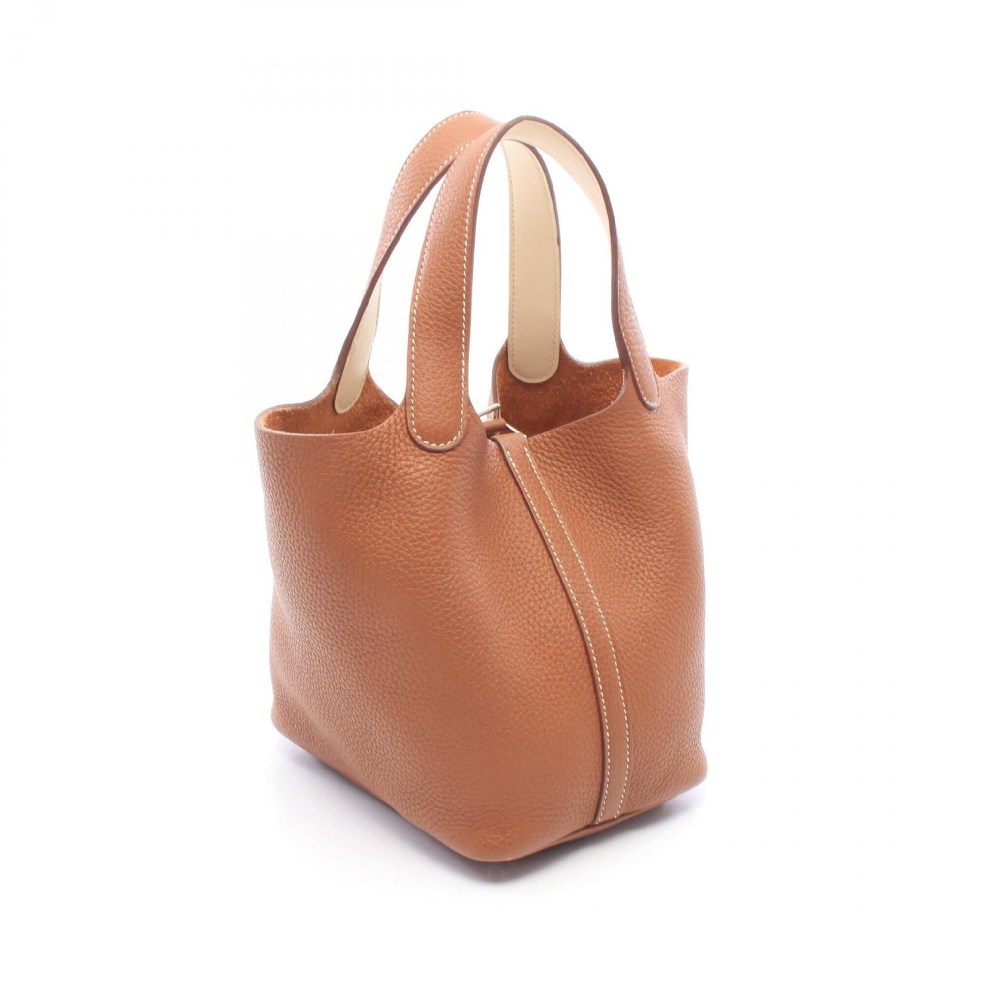 Hermes Brown Gold Brown White Taurillon Clemence Leather Handbag (Pre-Owned)