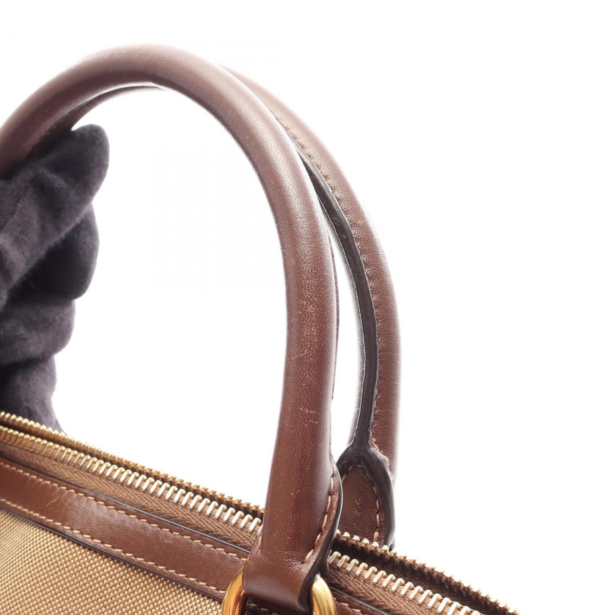 Prada Beige Brown Canvas Leather Handbag (Pre-Owned)