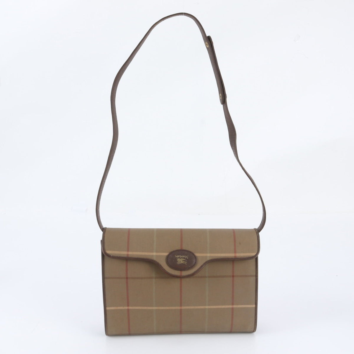 Burberry Green Khaki Leather Canvas Handbag Shoulder Bag (Pre-Owned)