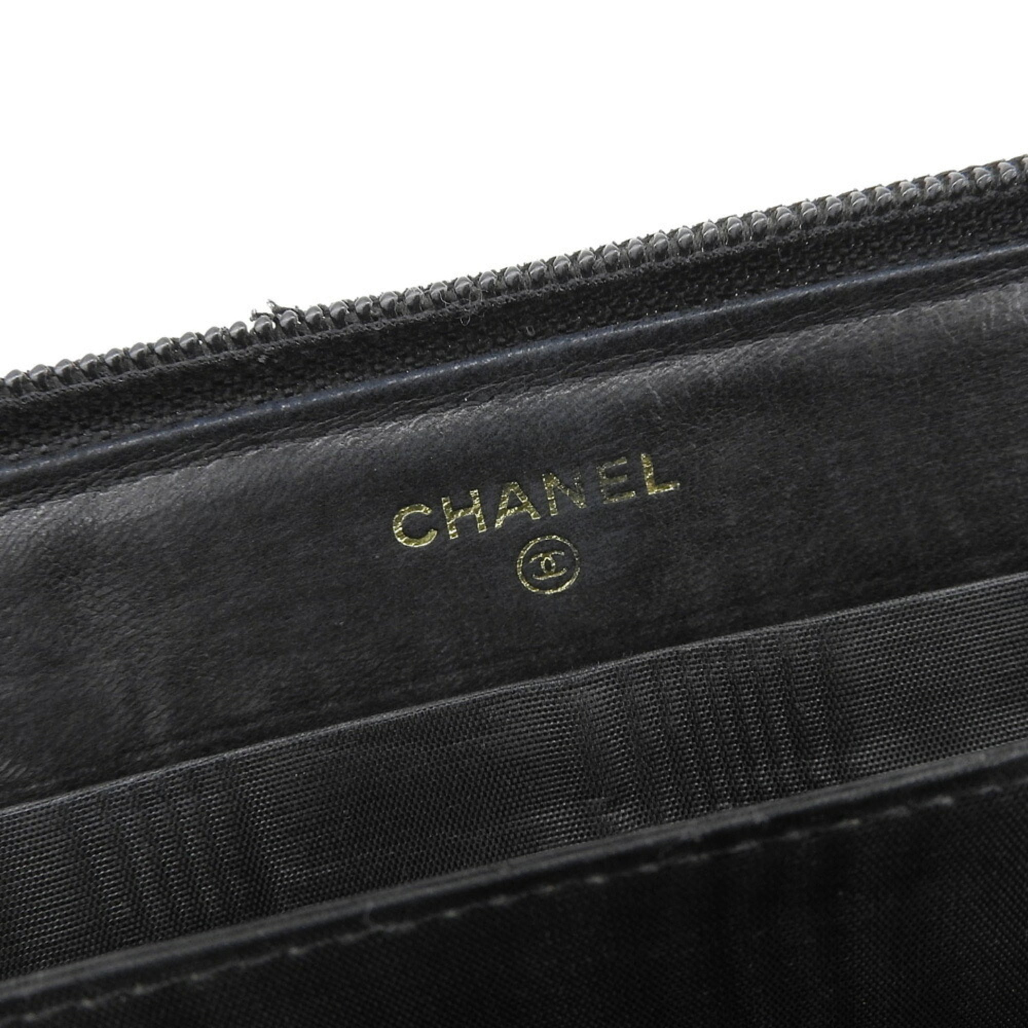 Chanel Black Grained Calfskin Long Wallet (Bi-Fold) (Pre-Owned)