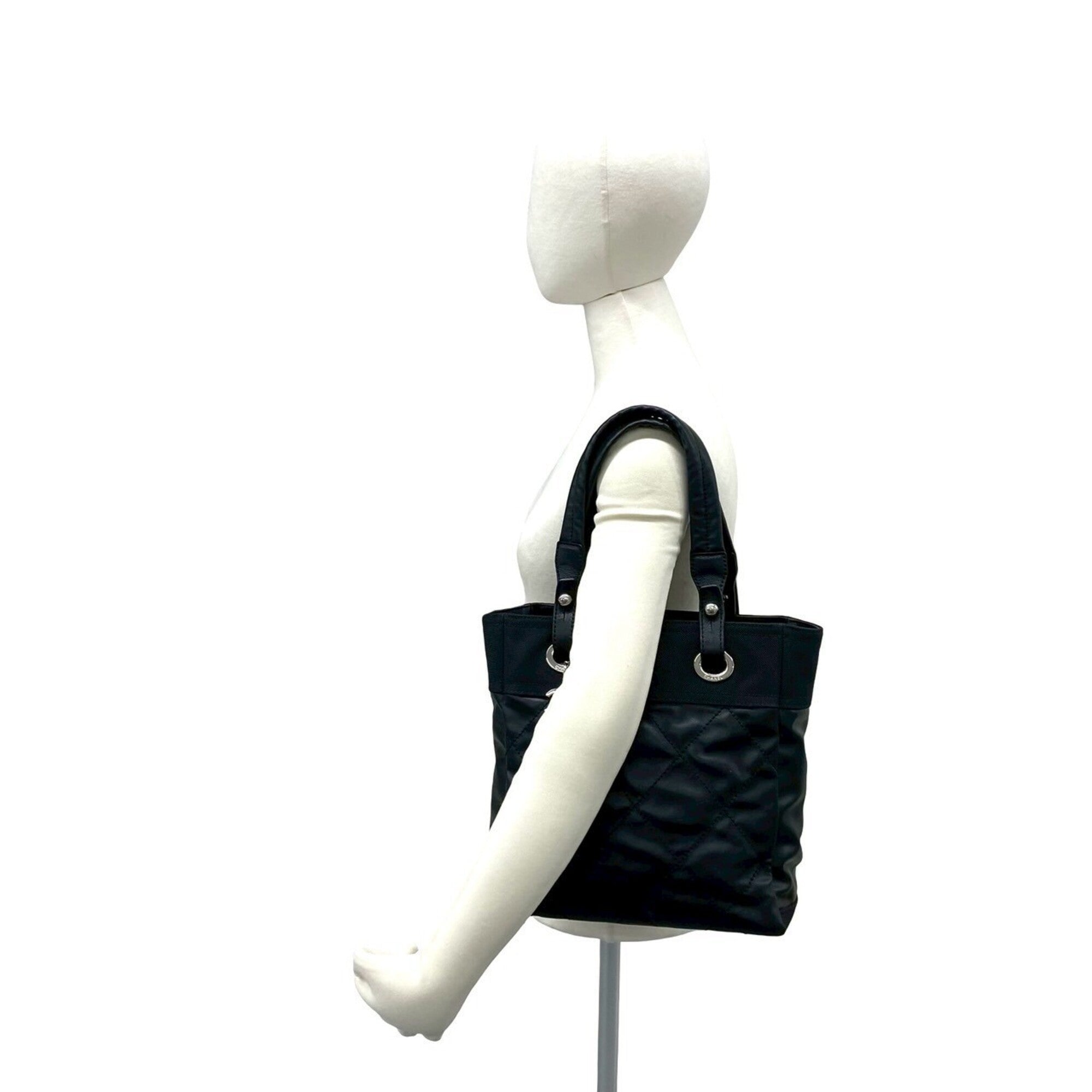 Chanel Black Leather Pvc Handbag Tote Bag (Pre-Owned)