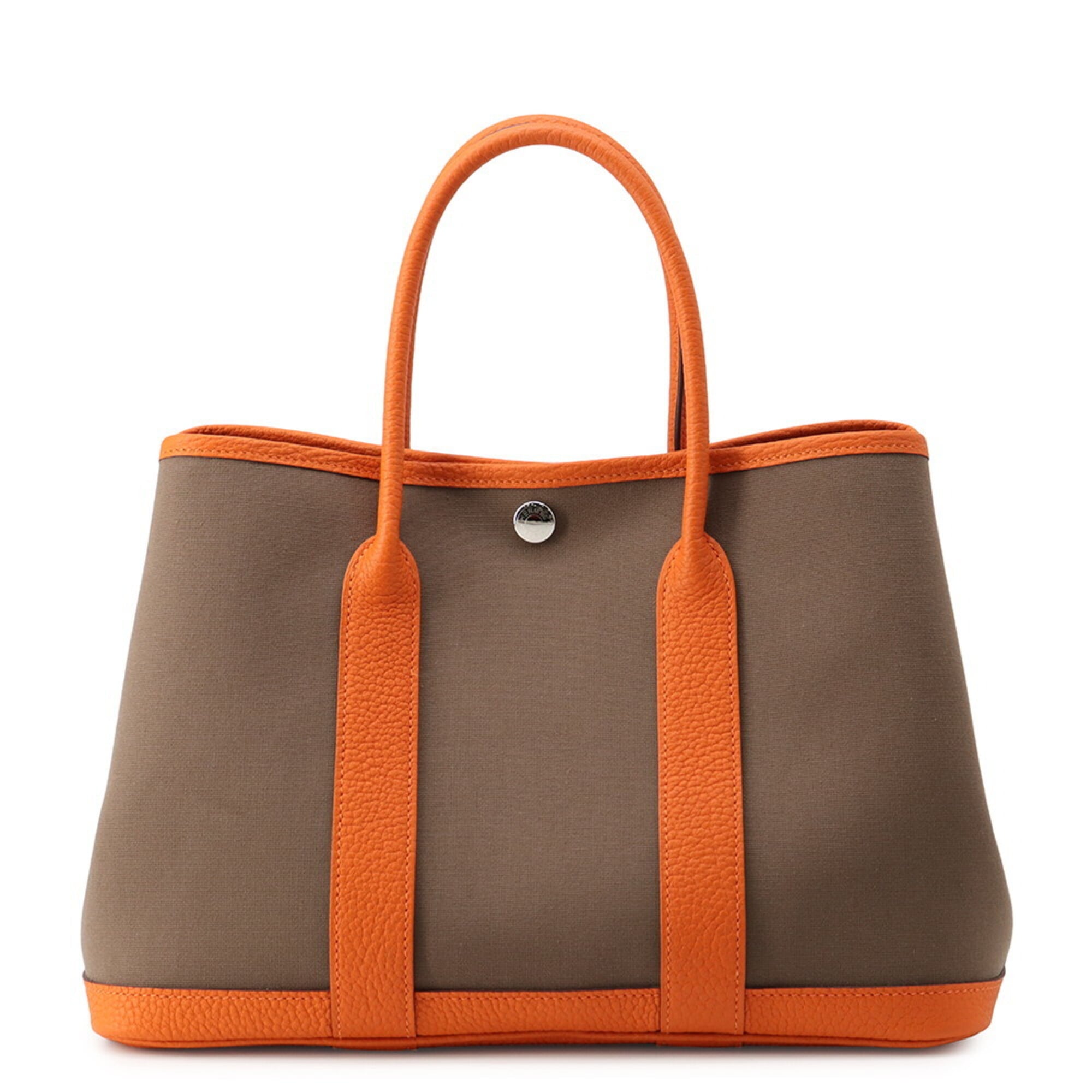 Hermes Garden Etoupe Gray Orange Toile Officier Negonda Leather Handbag Tote Bag (Pre-Owned)