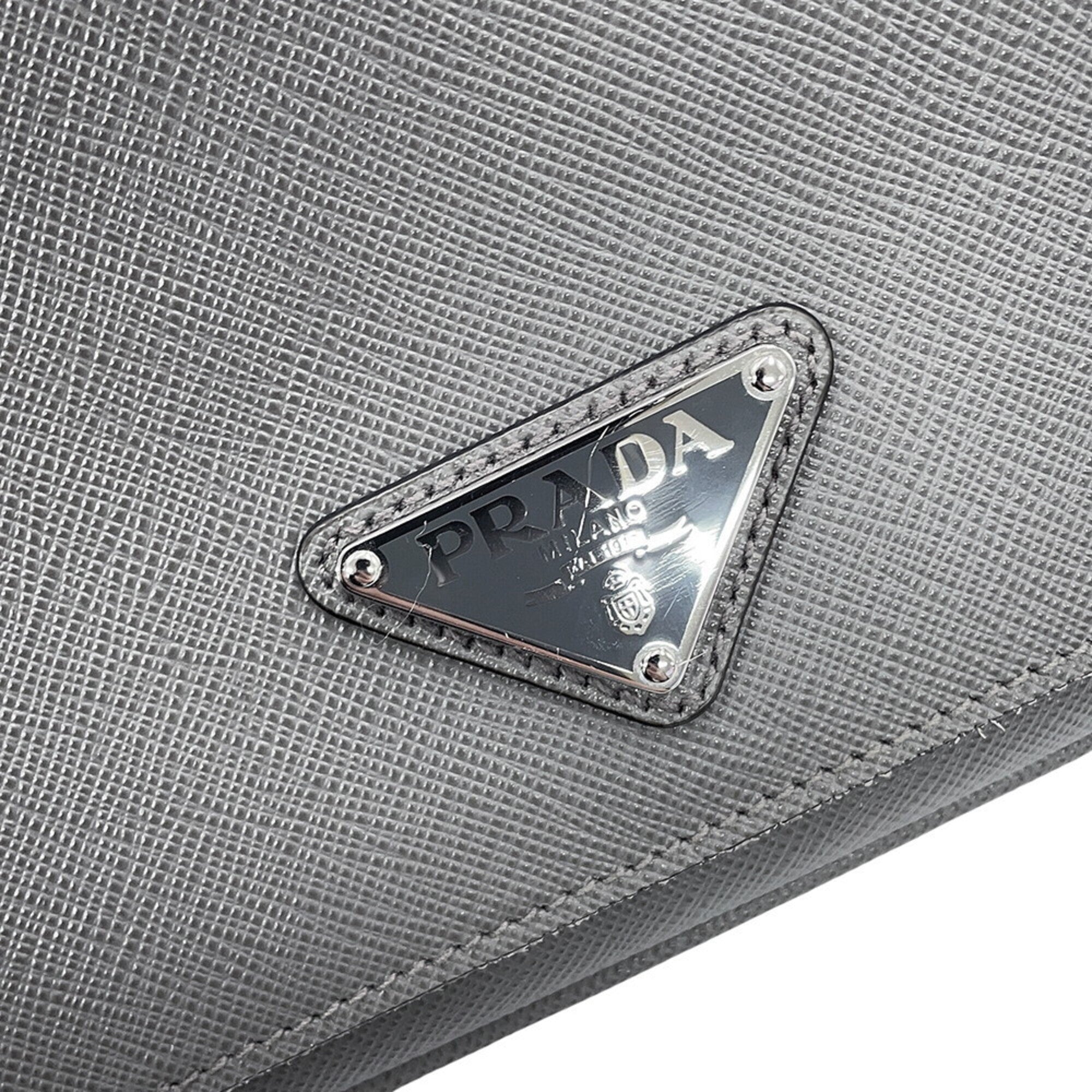 Prada Black Gray Saffiano Triangle Leather Shoulder Bag (Pre-Owned)
