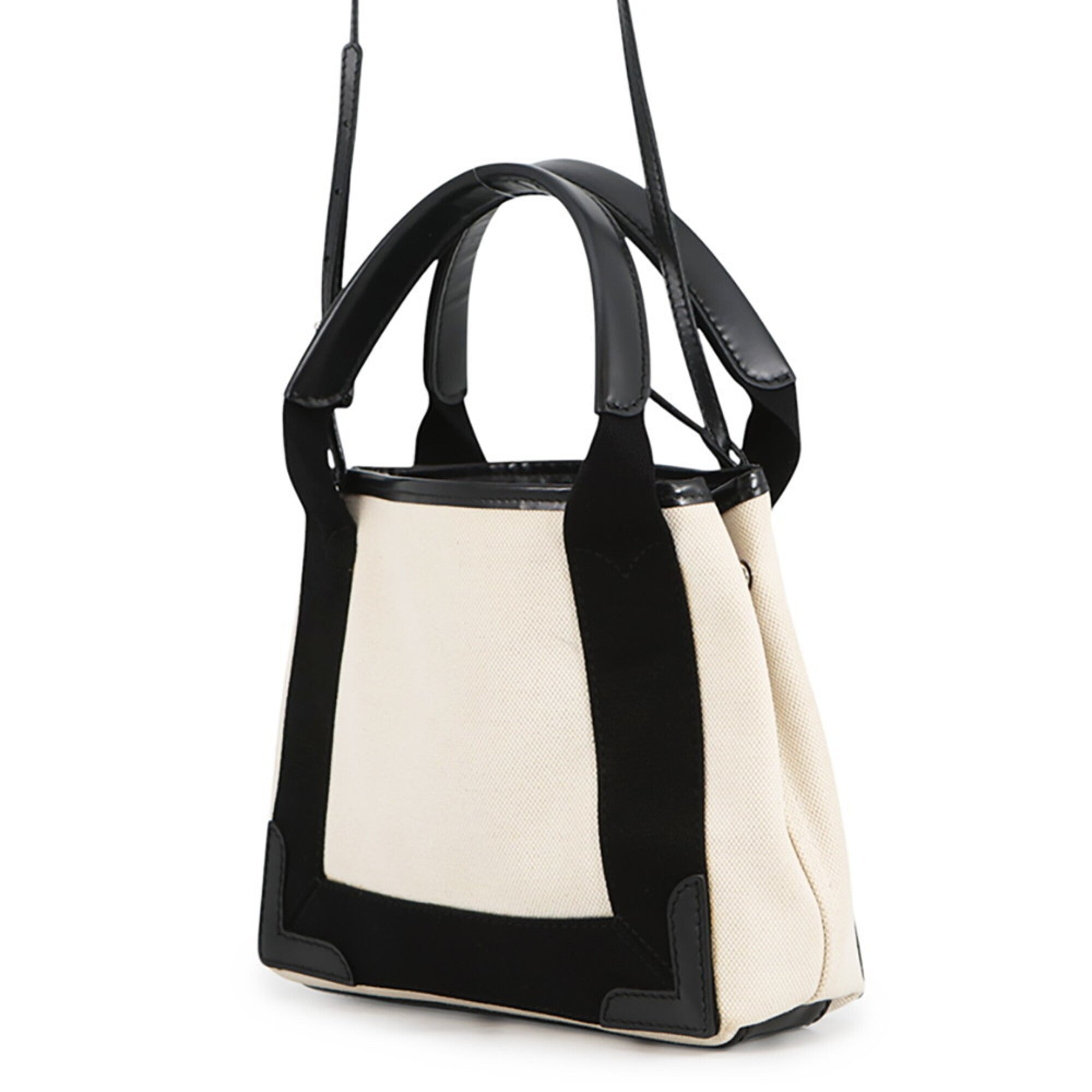 Balenciaga Black White Canvas Leather Handbag Pouch (Pre-Owned)