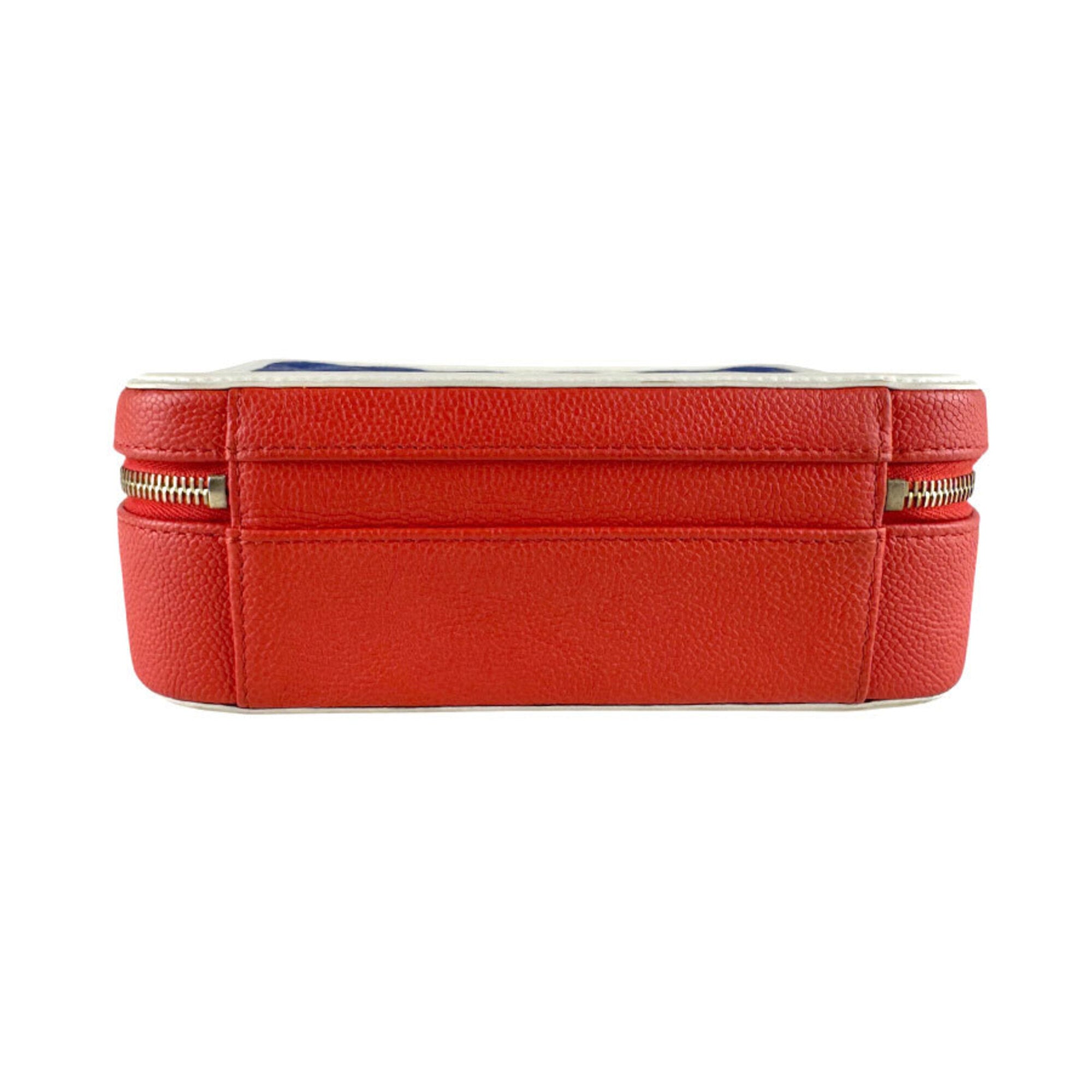 Chanel Blue Red Color White Grained Calfskin Shoulder Bag (Pre-Owned)