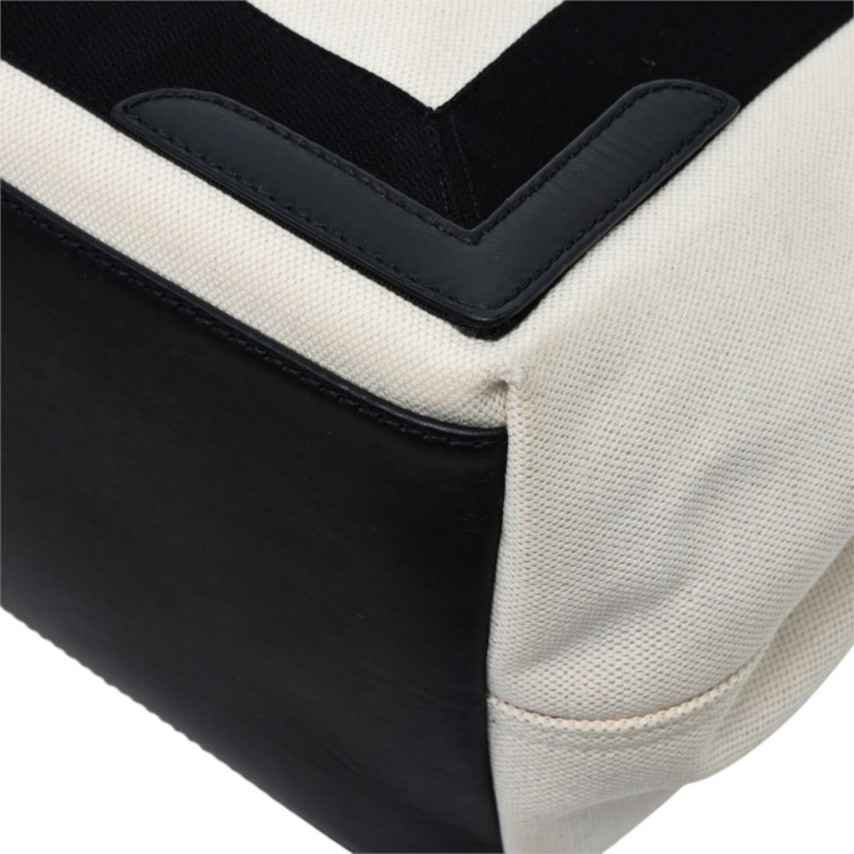 Balenciaga Black Ivory Canvas Leather Handbag Tote Bag (Pre-Owned)