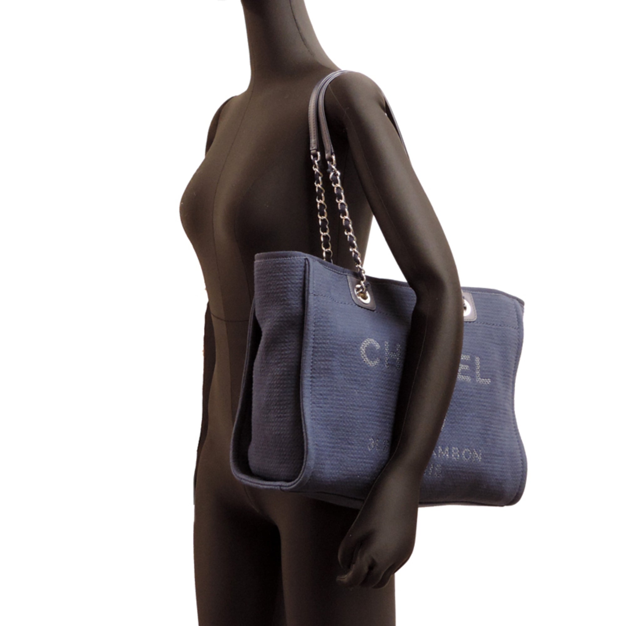Chanel Navy Canvas Leather Pouch Shoulder Bag (Pre-Owned)