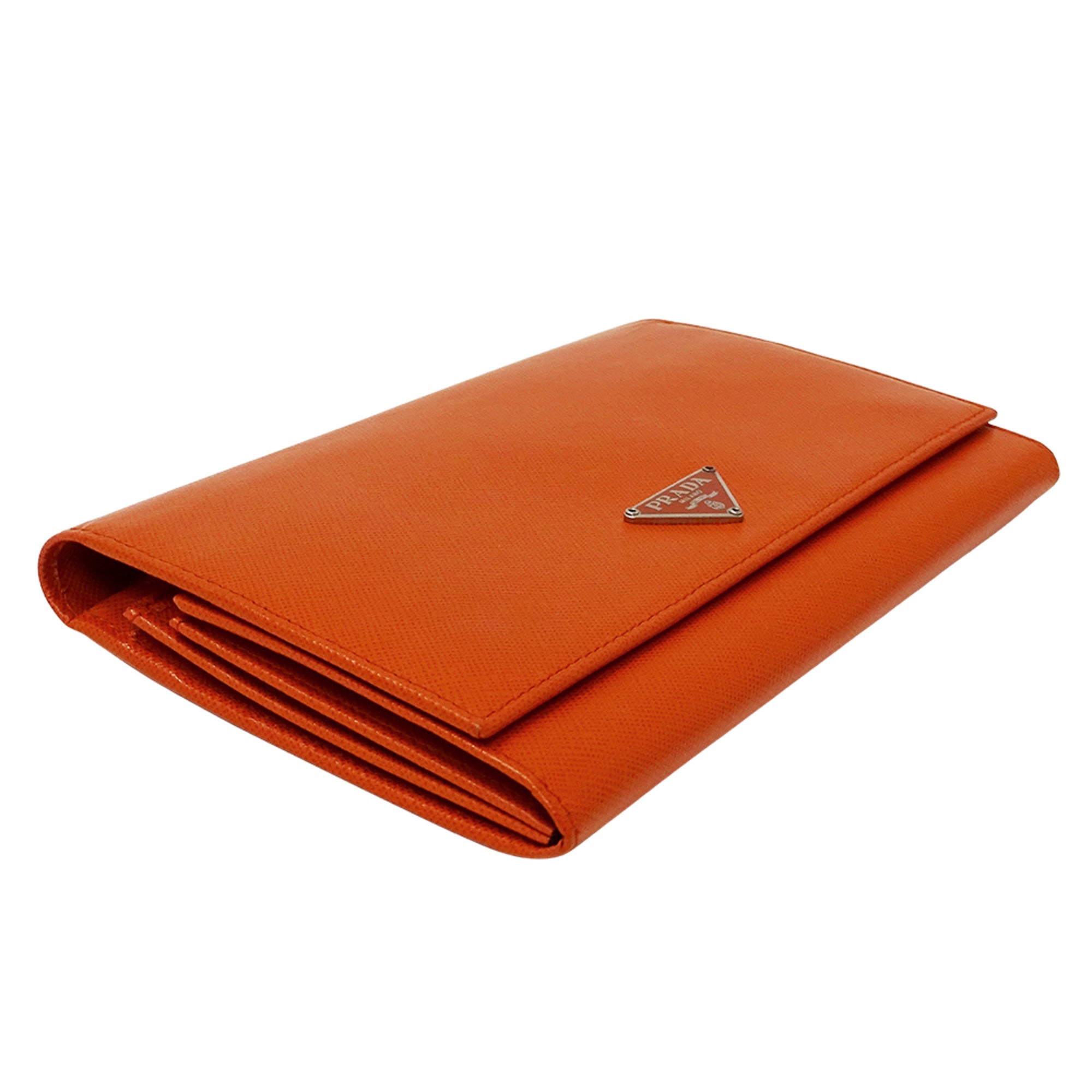 Prada Orange Leather Long Wallet (Bi-Fold) (Pre-Owned)
