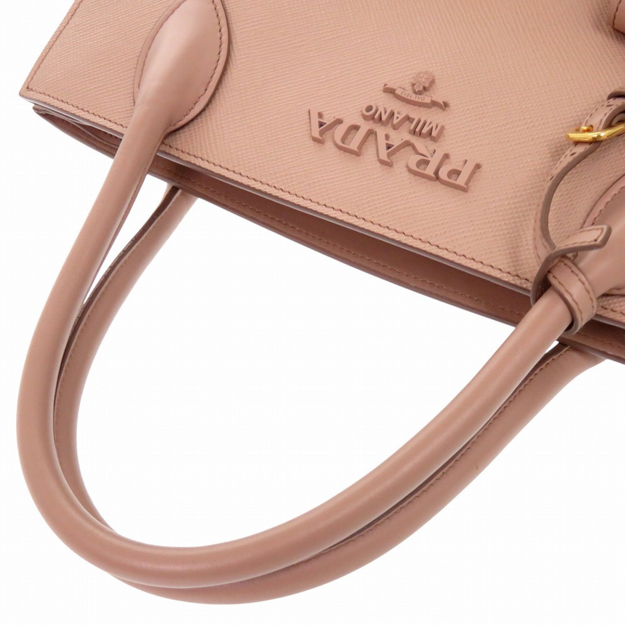 Prada Pink Beige Leather Saffiano Handbag (Pre-Owned)