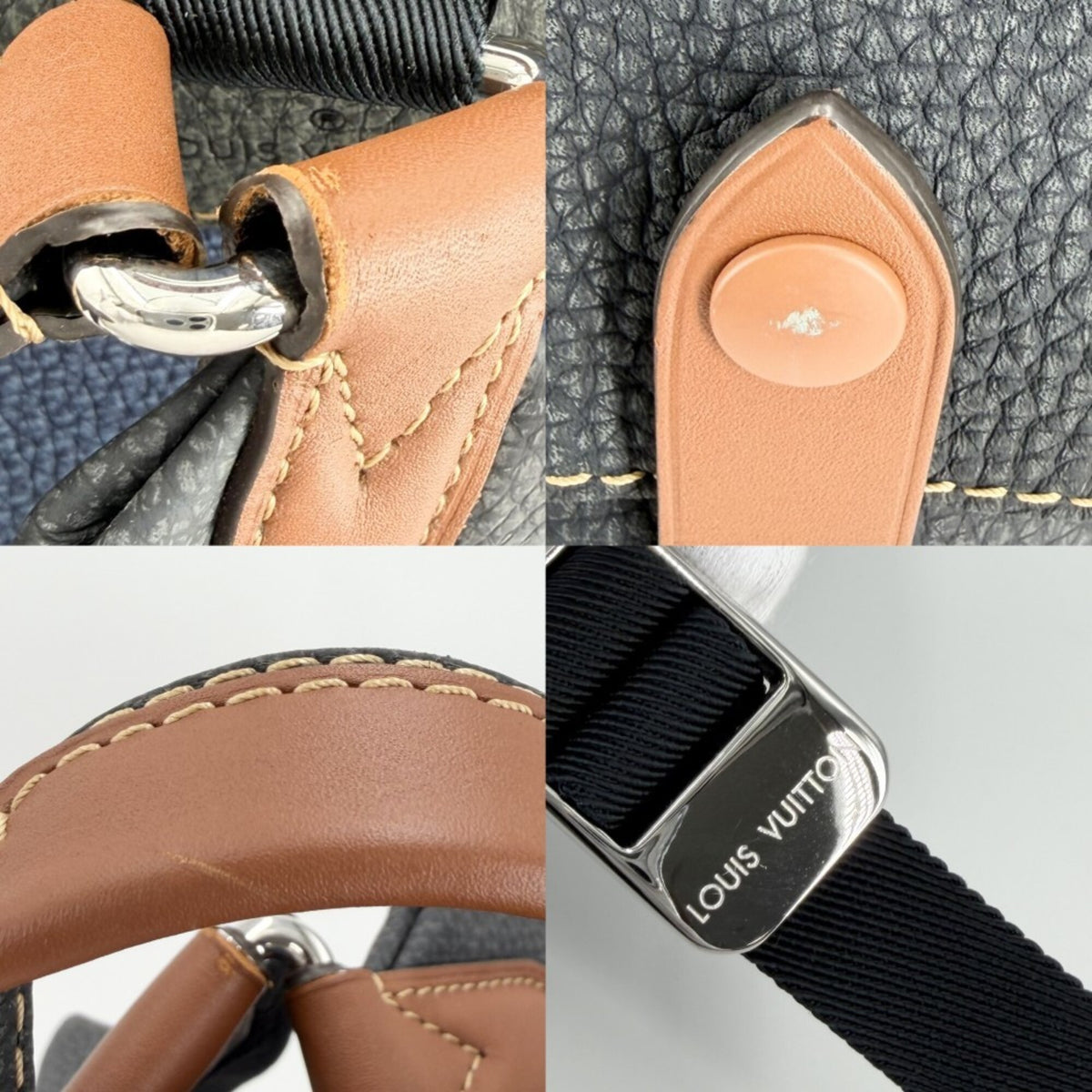 Louis Vuitton Blue Gray Leather Backpack (Pre-Owned)
