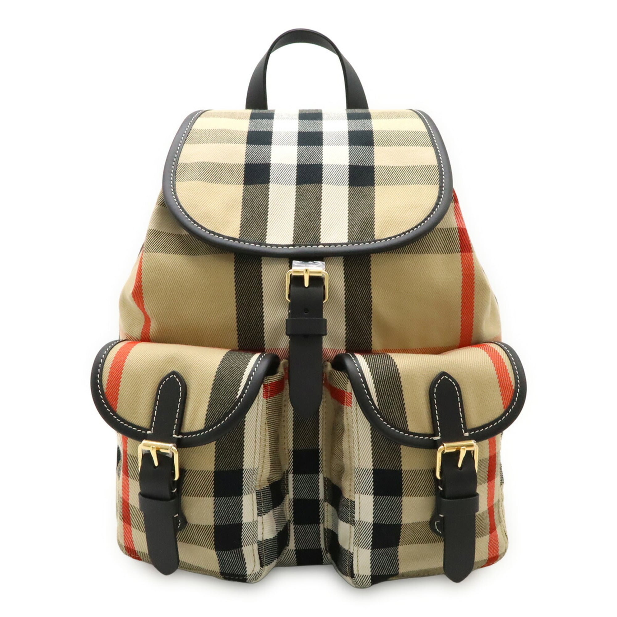 Burberry Beige Dark Brown Red Color Canvas Leather Backpack (Pre-Owned)