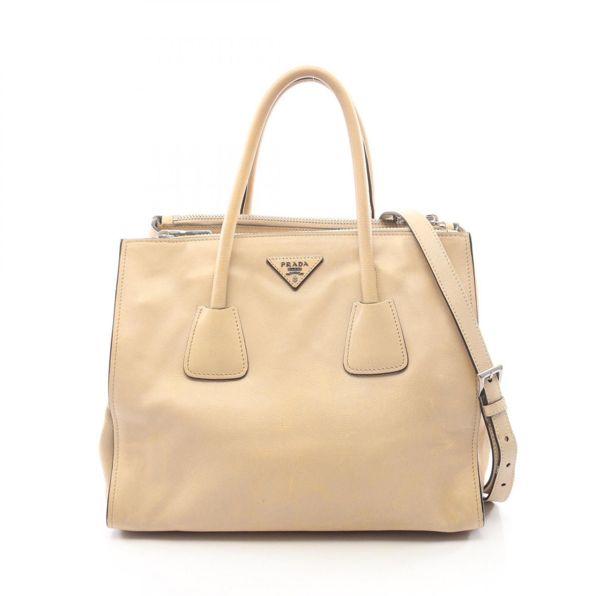 Prada Beige Leather Handbag Tote Bag (Pre-Owned)