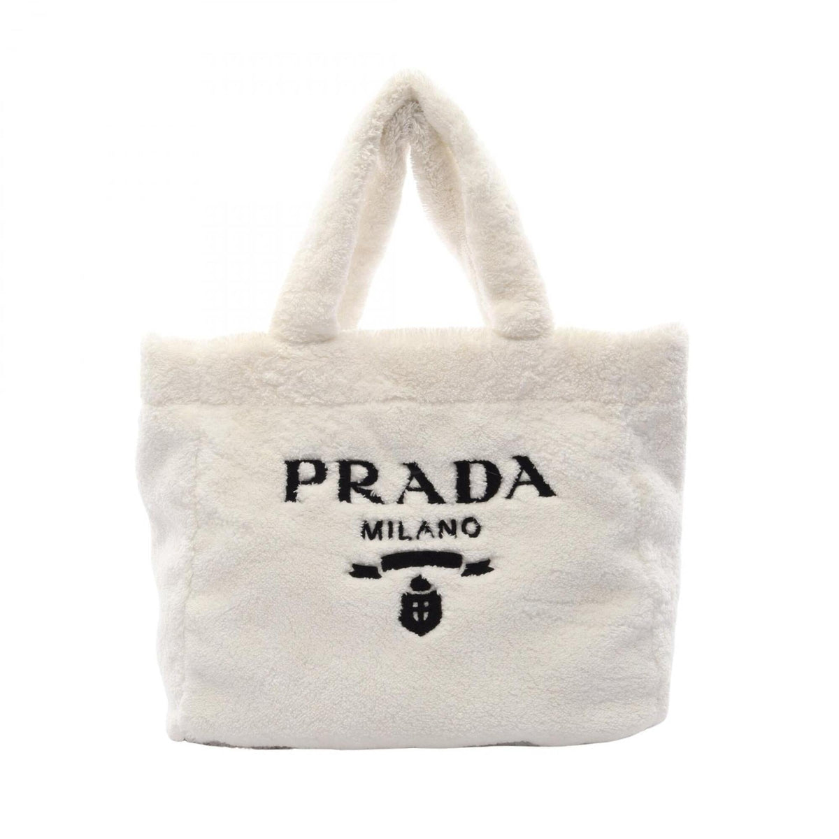 Prada Black White Pile Fabric Handbag Tote Bag (Pre-Owned)