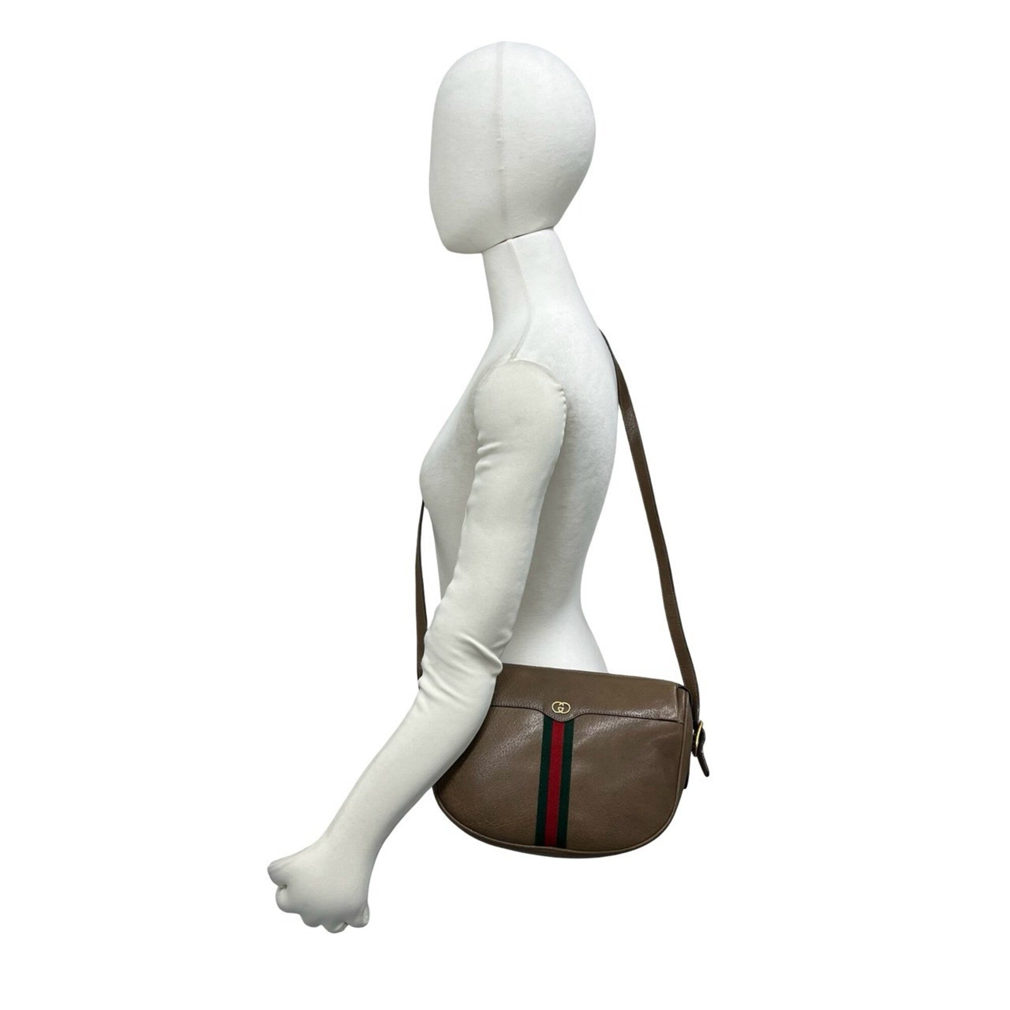 Gucci Brown Green Red Color Leather Pochette Shoulder Bag (Pre-Owned)