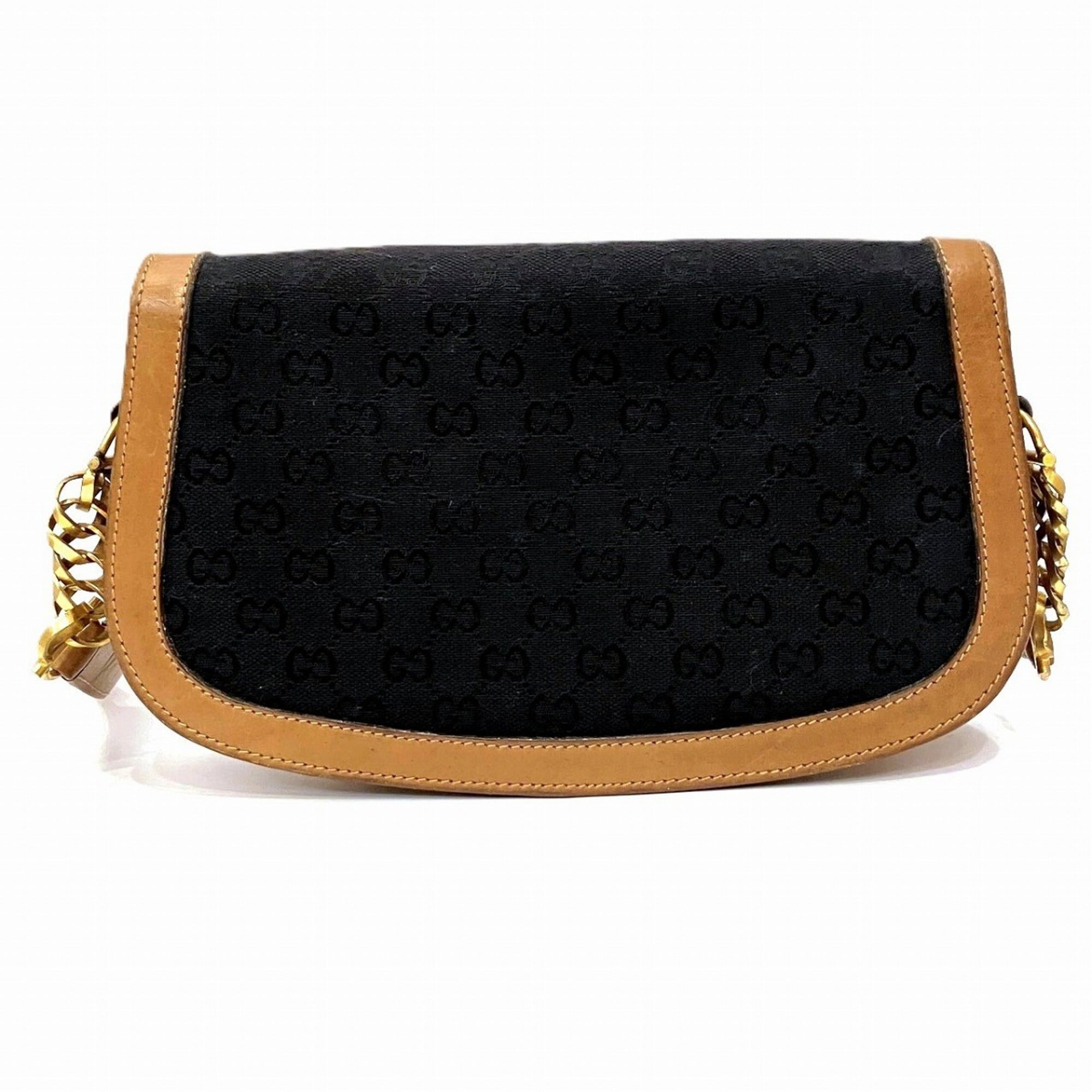 Gucci Horsebit Brown Canvas Leather Shoulder Bag (Pre-Owned)