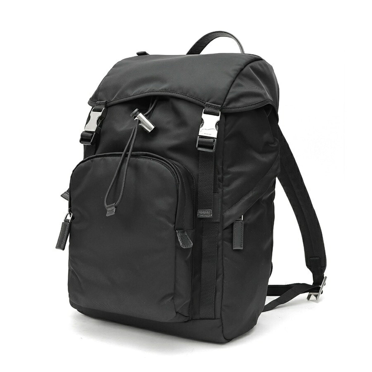 Prada Black Fabric Saffiano Triangle Leather Backpack (Pre-Owned)