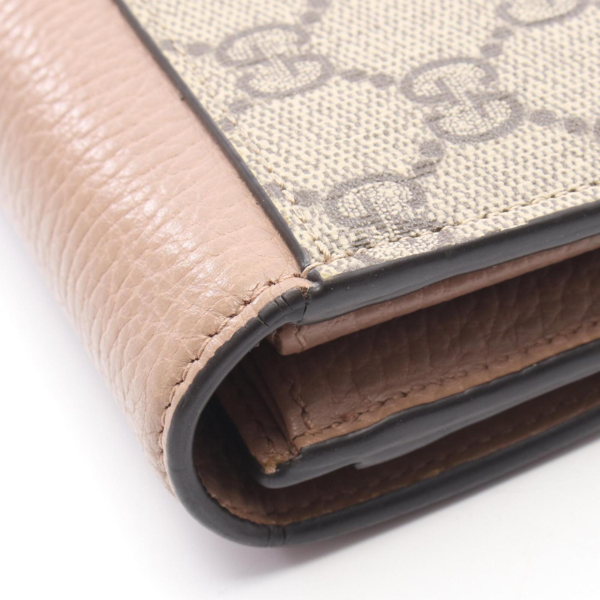 Gucci Beige Brown Pink Leather Pvc Long Wallet (Bi-Fold) (Pre-Owned)
