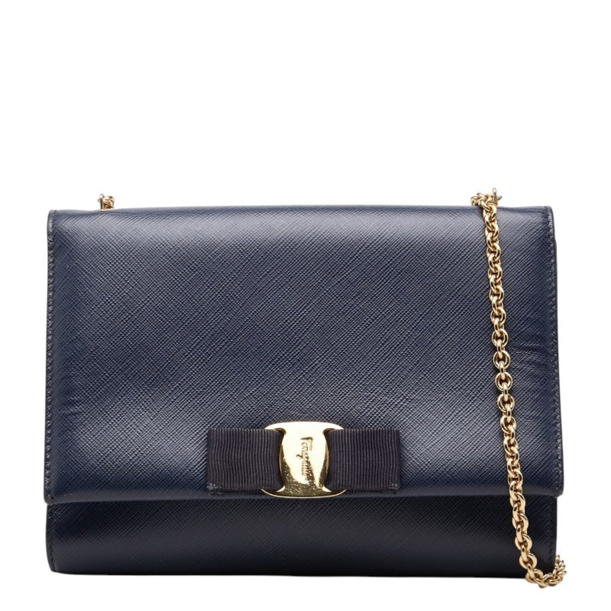 Salvatore Ferragamo Navy Leather Shoulder Bag (Pre-Owned)