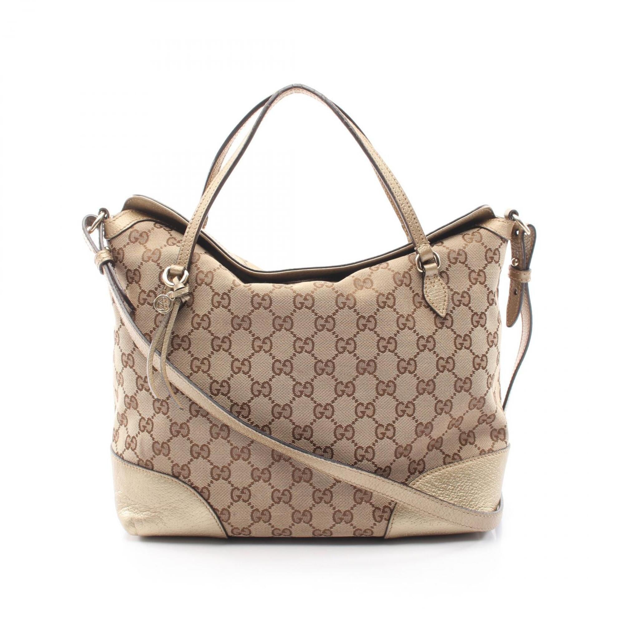Gucci Beige Gold Canvas Leather Handbag (Pre-Owned)