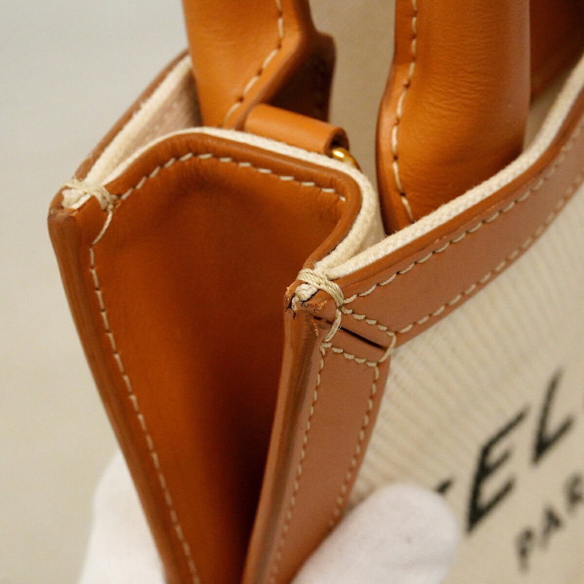 Celine Brown Ivory Canvas Leather Handbag (Pre-Owned)