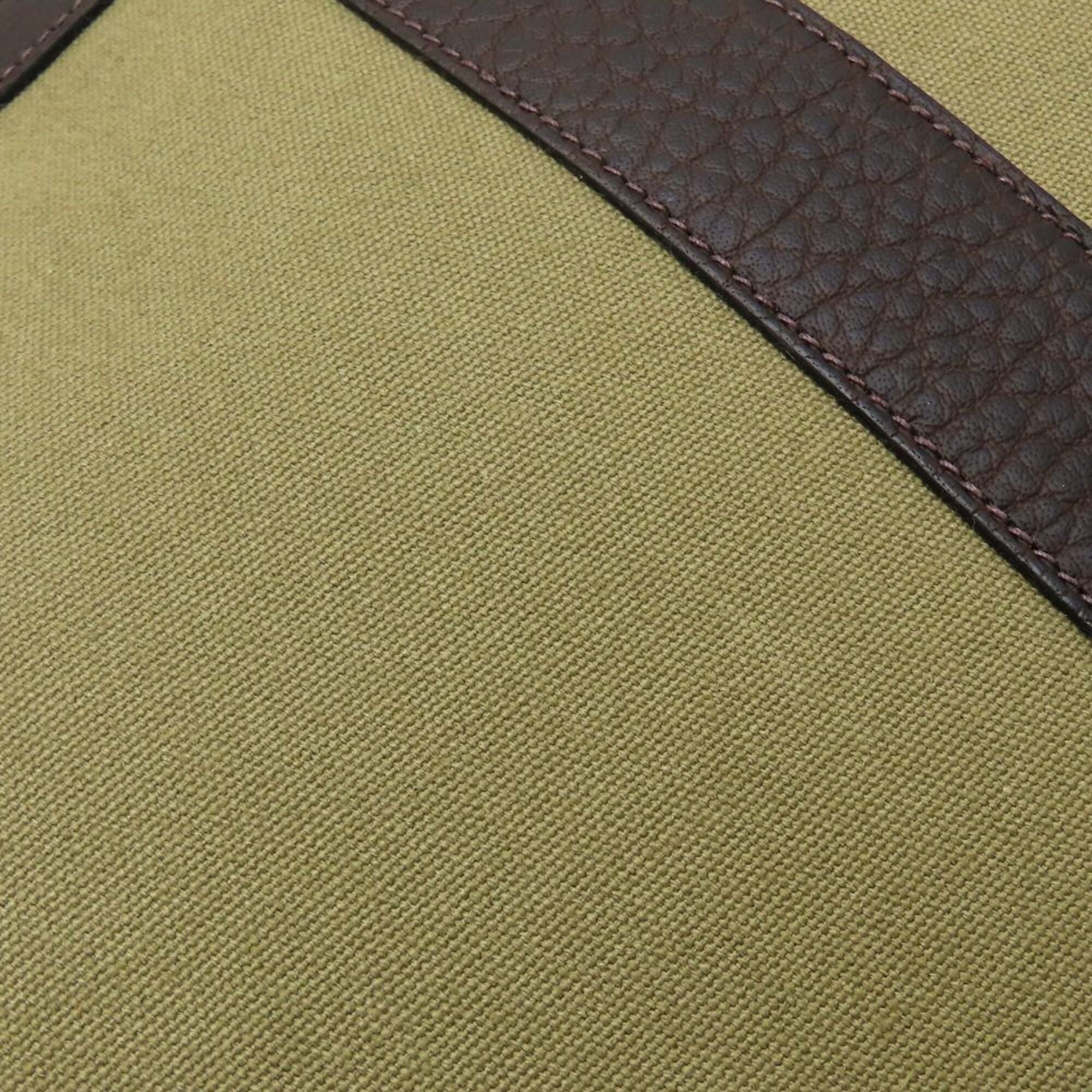 Hermes Garden Dark Brown Khaki Buffalo Leather Toile Officier Handbag (Pre-Owned)