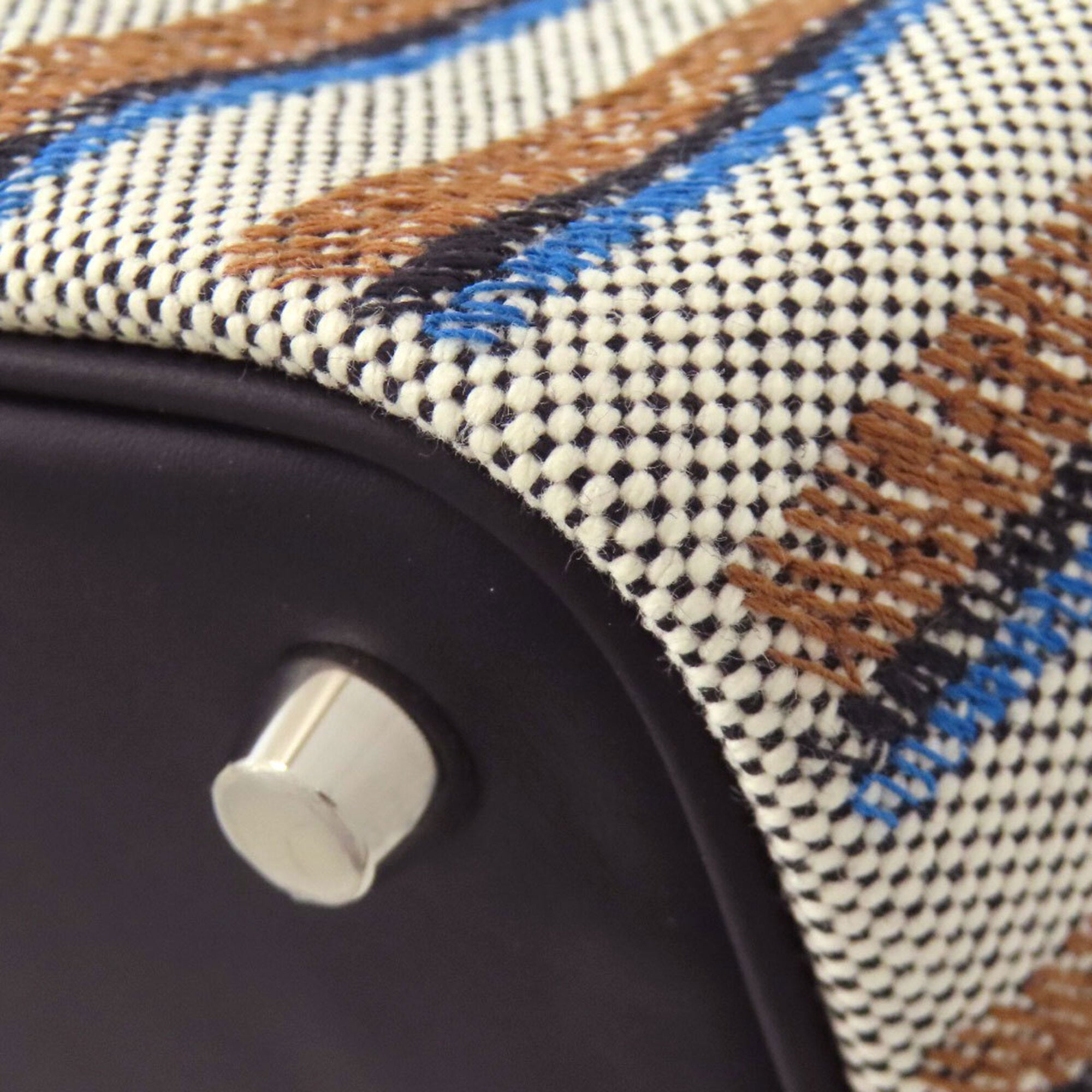 Hermes Black Blue Brown Ecru Toile H Swift Leather Handbag (Pre-Owned)