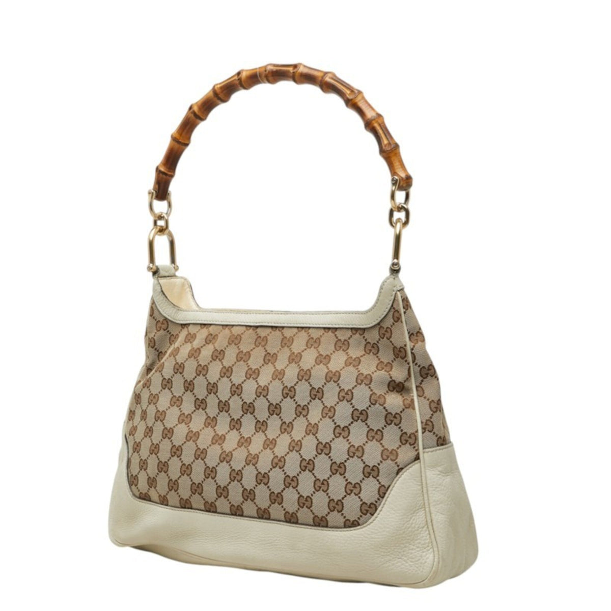 Gucci Gg Canvas Beige Ivory Gg Canvas Leather Handbag Shoulder Bag (Pre-Owned)