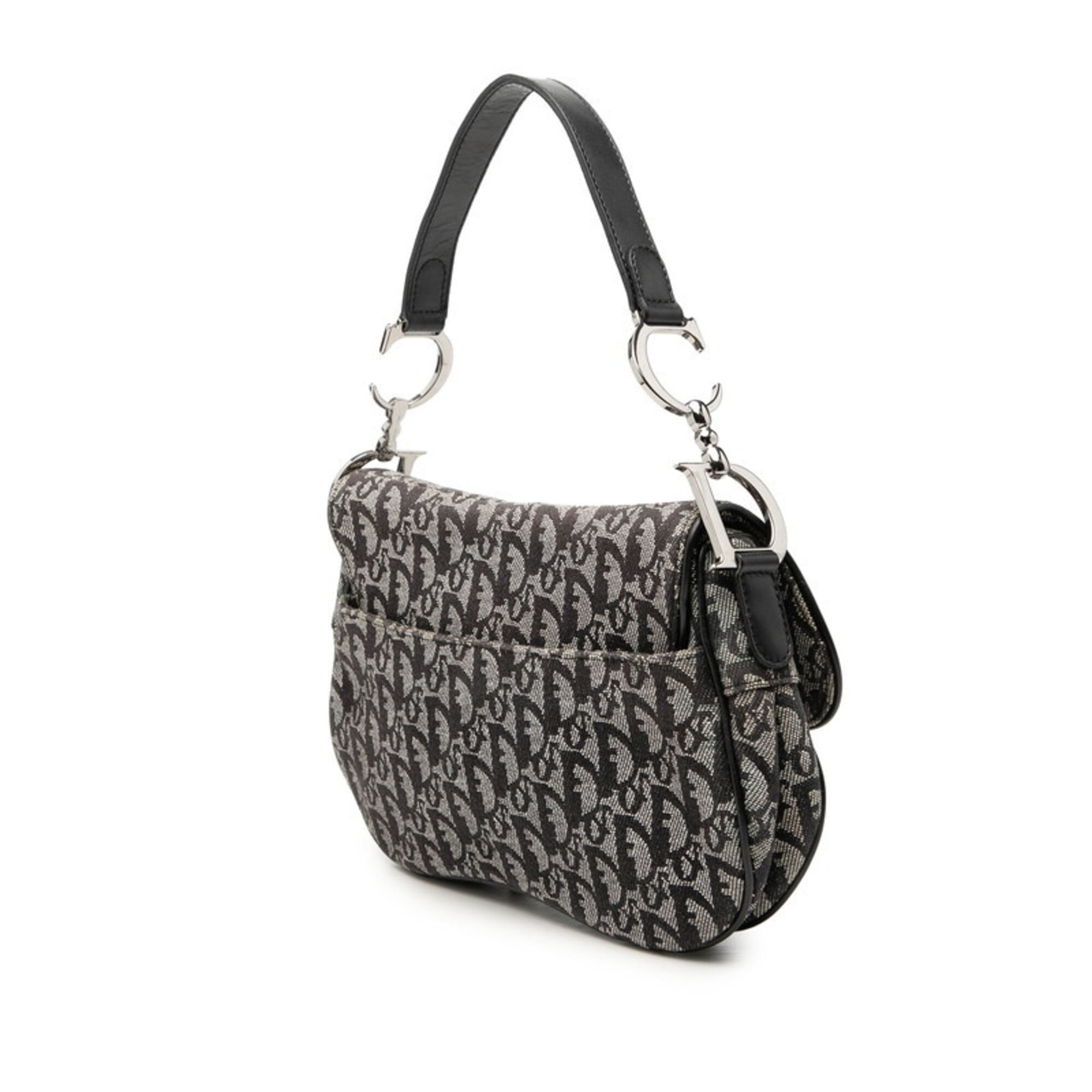 Christian Dior Black Gray Canvas Leather Handbag (Pre-Owned)