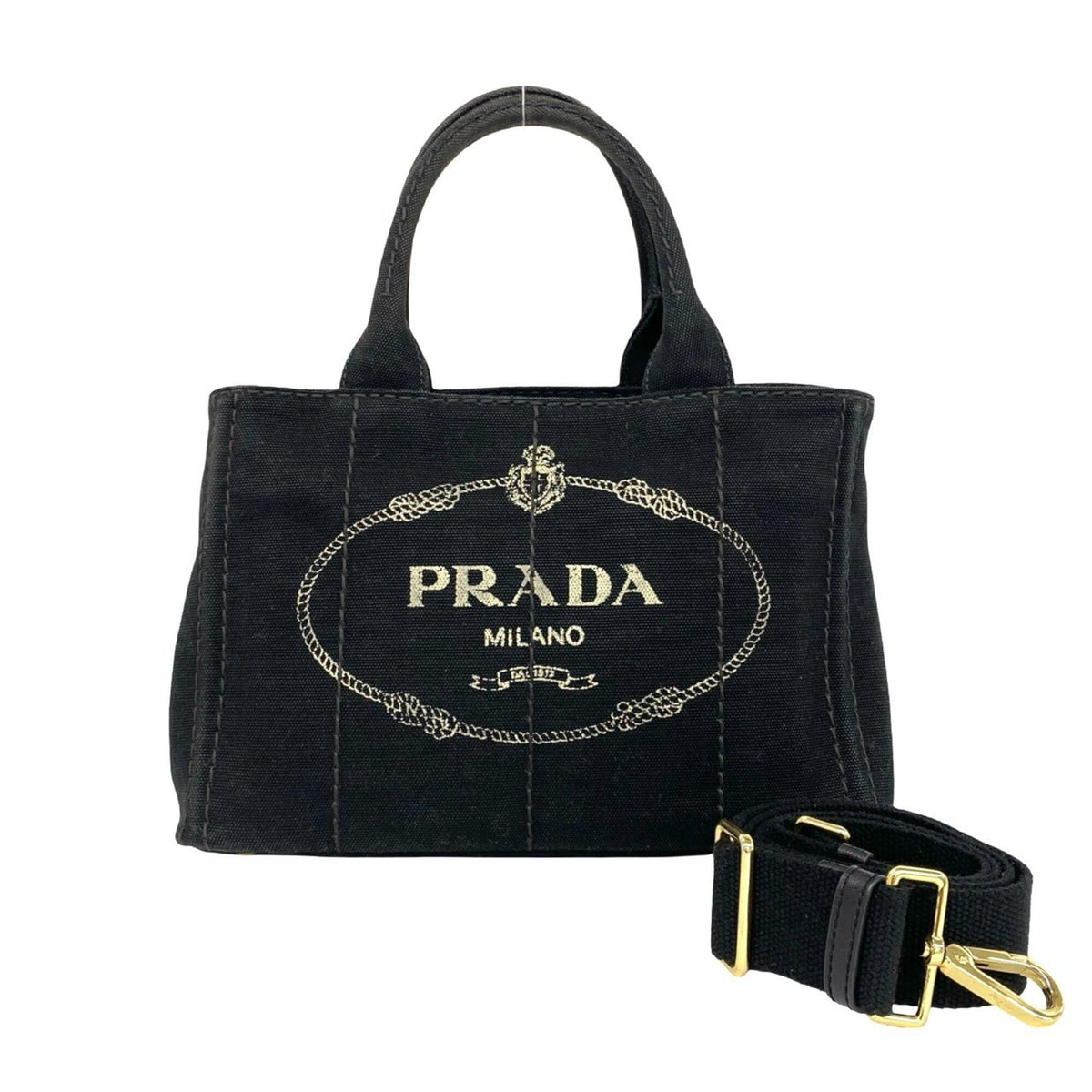 Prada Black Canvas Handbag Shoulder Bag Tote Bag (Pre-Owned)