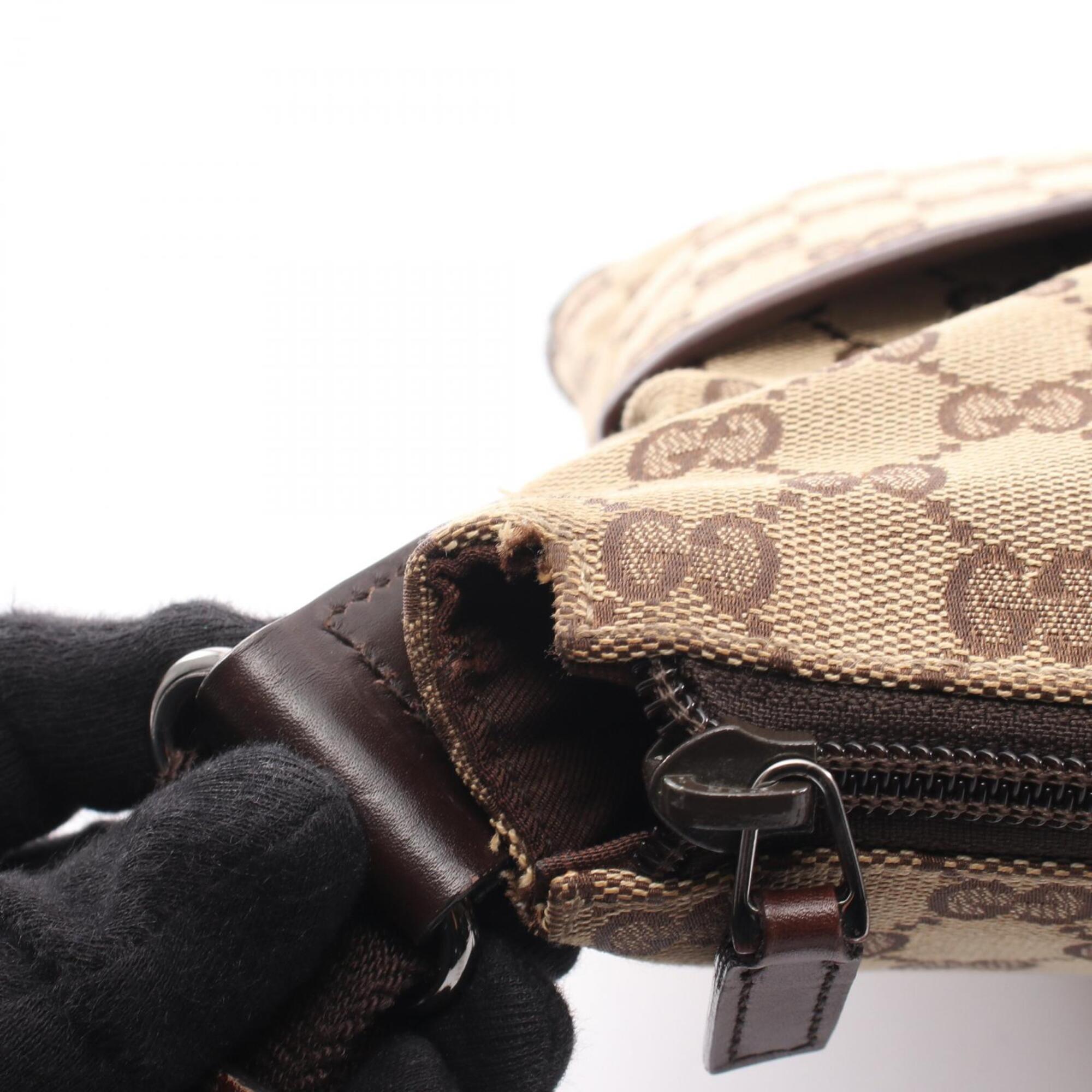 Gucci Beige Brown Canvas Leather Shoulder Bag (Pre-Owned)
