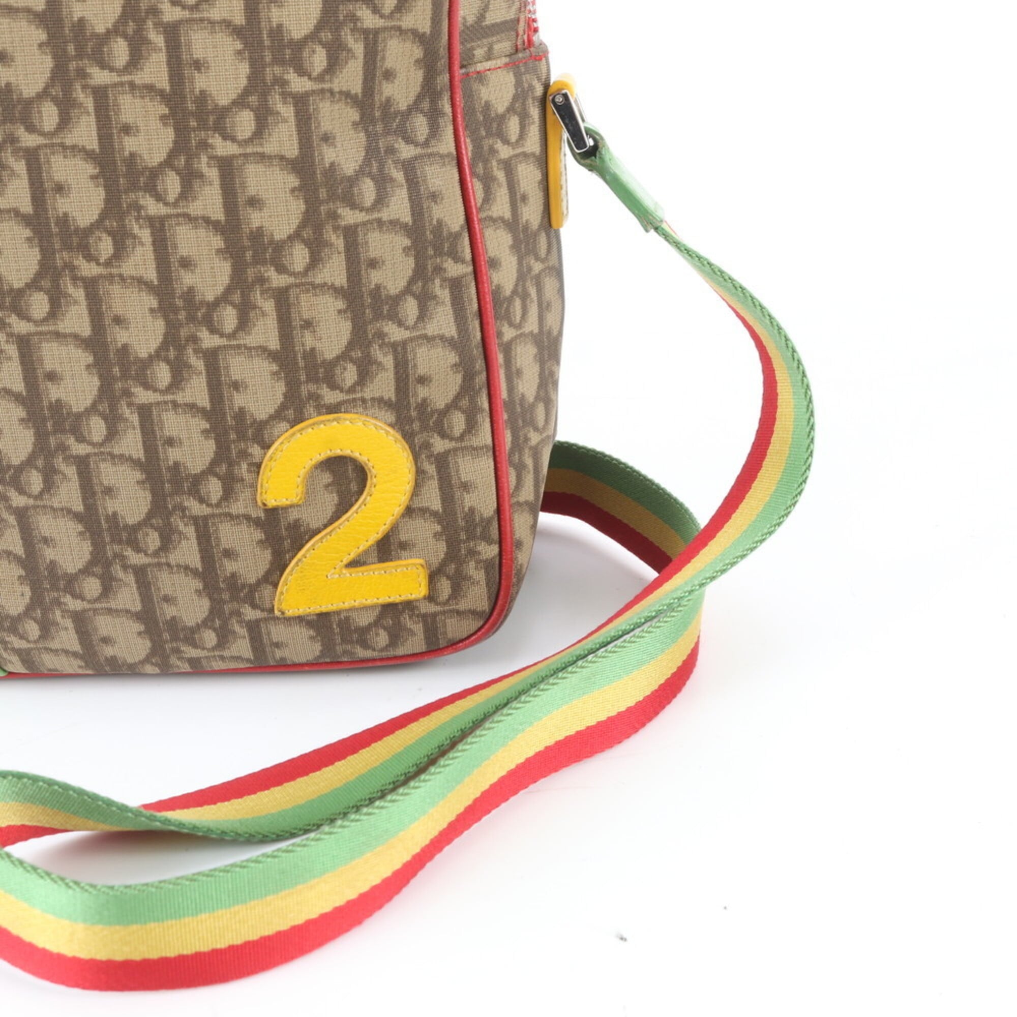 Christian Dior Brown Multi-Color Leather Coated Canvas Shoulder Bag (Pre-Owned)