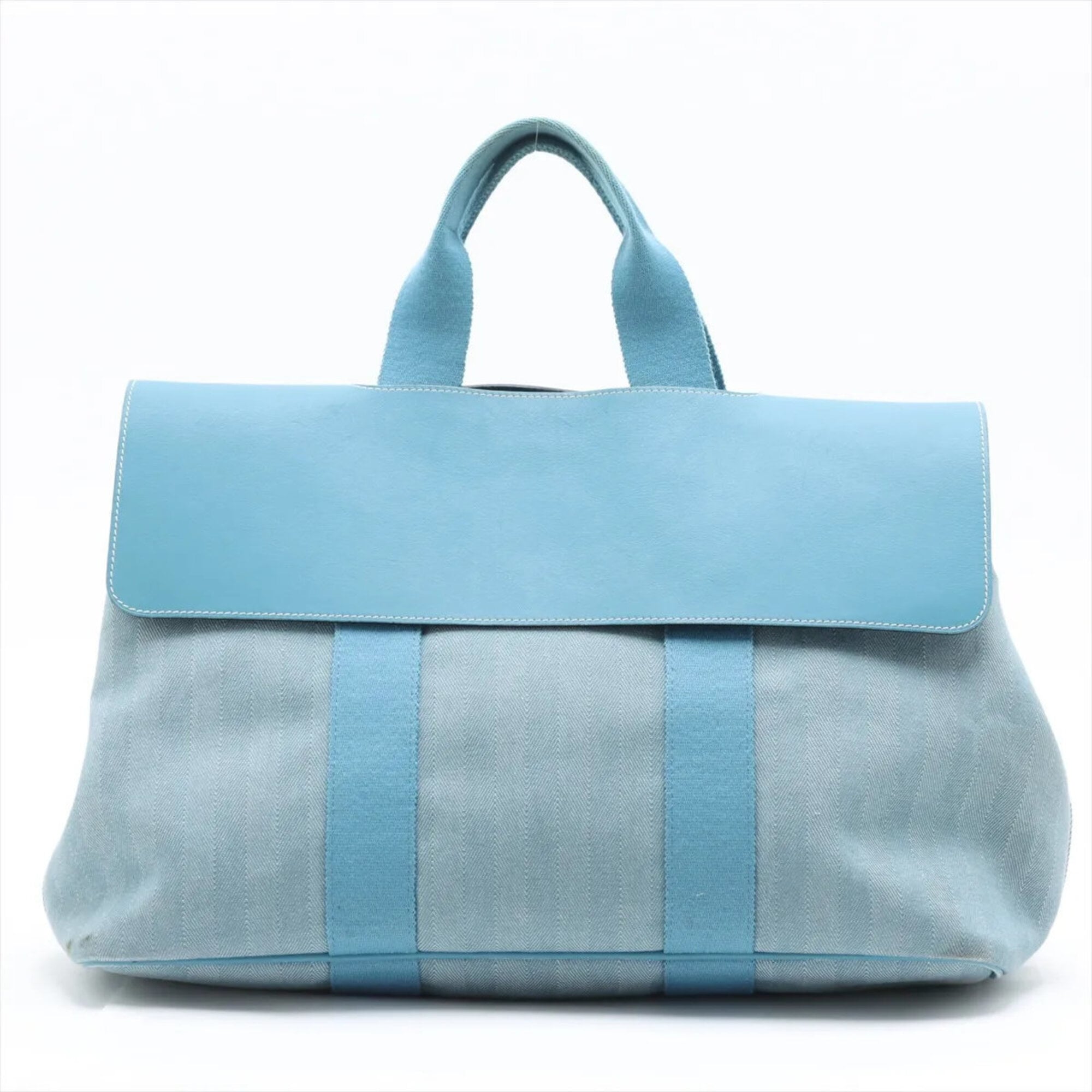 Hermes Blue Jean Leather Canvas Handbag Shoulder Bag Tote Bag (Pre-Owned)