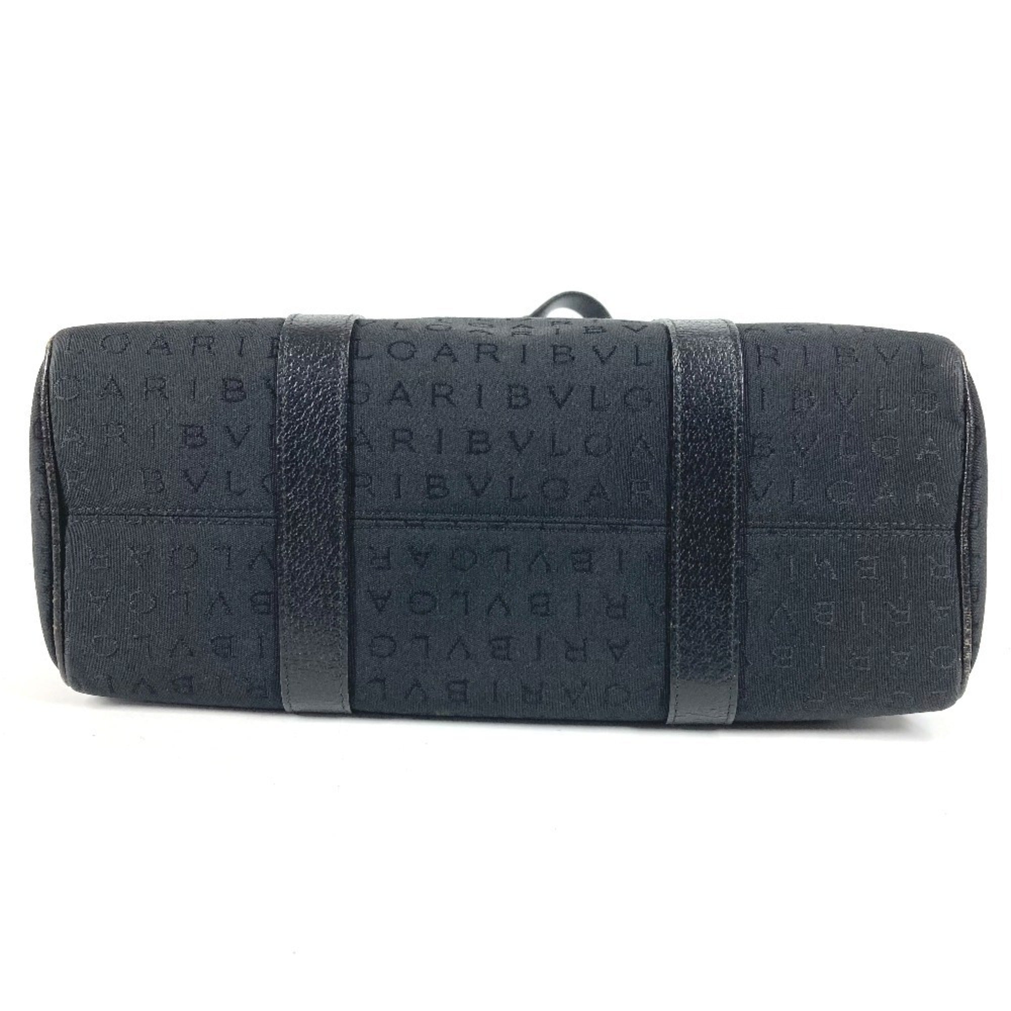 Bvlgari Logomania Black Leather Canvas Shoulder Bag Tote Bag (Pre-Owned)