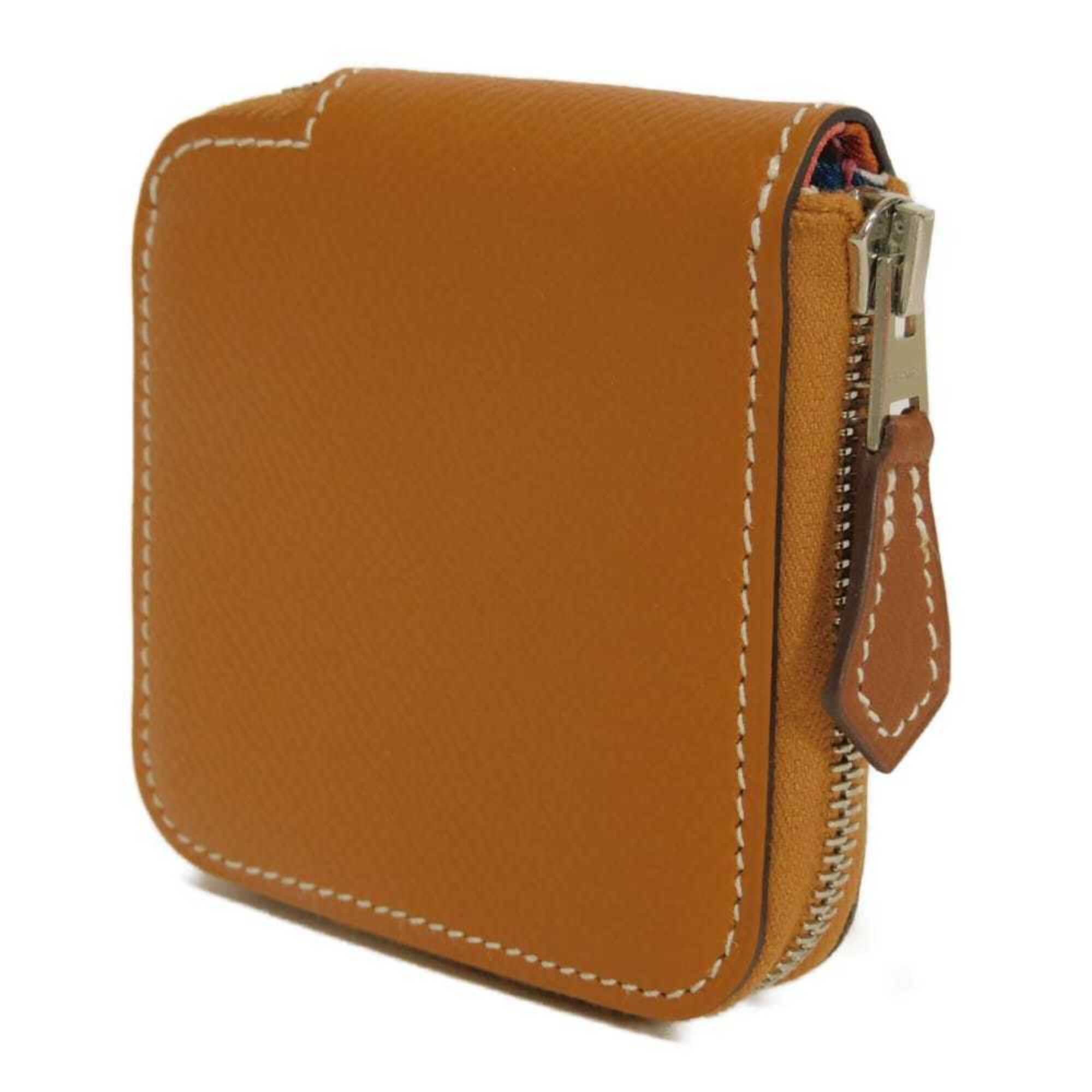 Hermes Brown Light Brown Epsom Leather Silk Coin Purse/Coin Case (Pre-Owned)