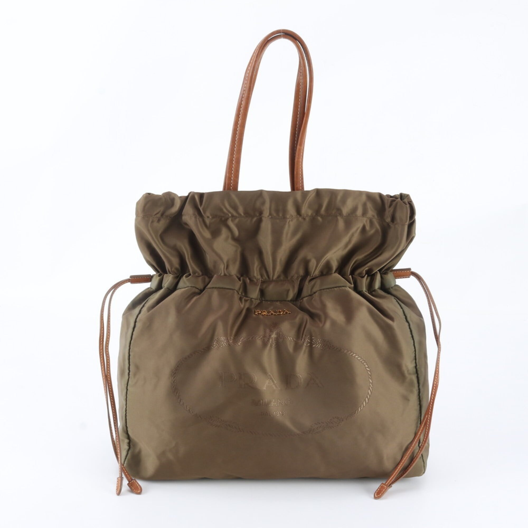 Prada Green Khaki Nylon Leather Handbag Shoulder Bag Tote Bag (Pre-Owned)