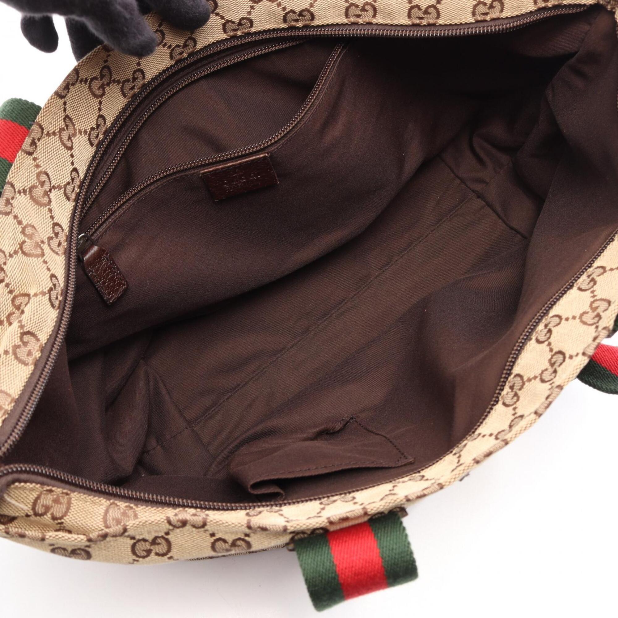Gucci Beige Multi-Color Leather Canvas Handbag Tote Bag (Pre-Owned)