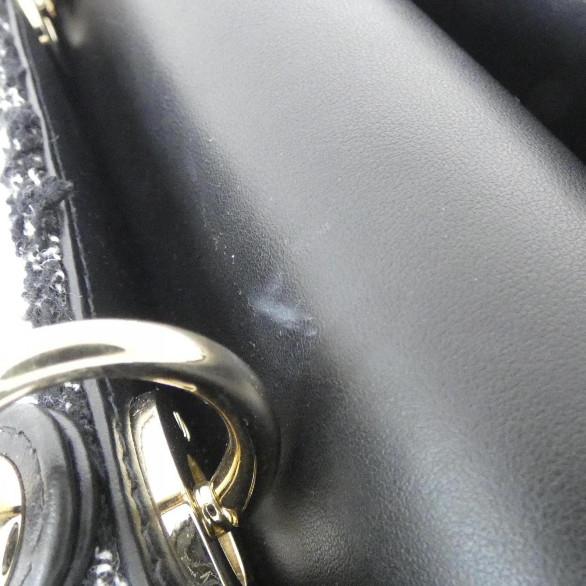 Christian Dior Black White Tweed Leather Handbag (Pre-Owned)