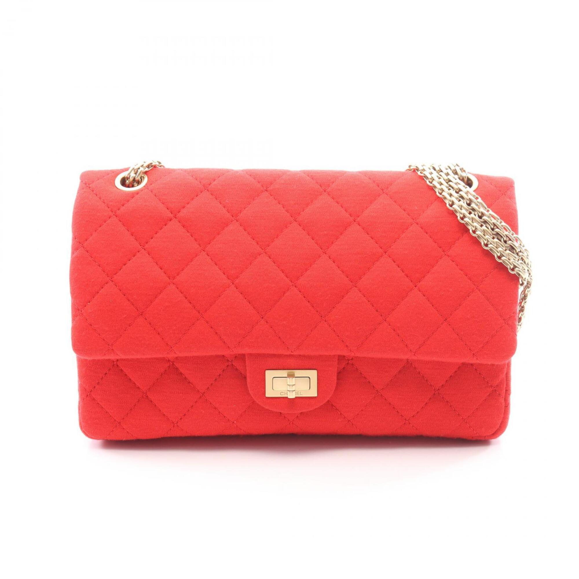 Chanel Red Color Cotton Handbag Shoulder Bag (Pre-Owned)