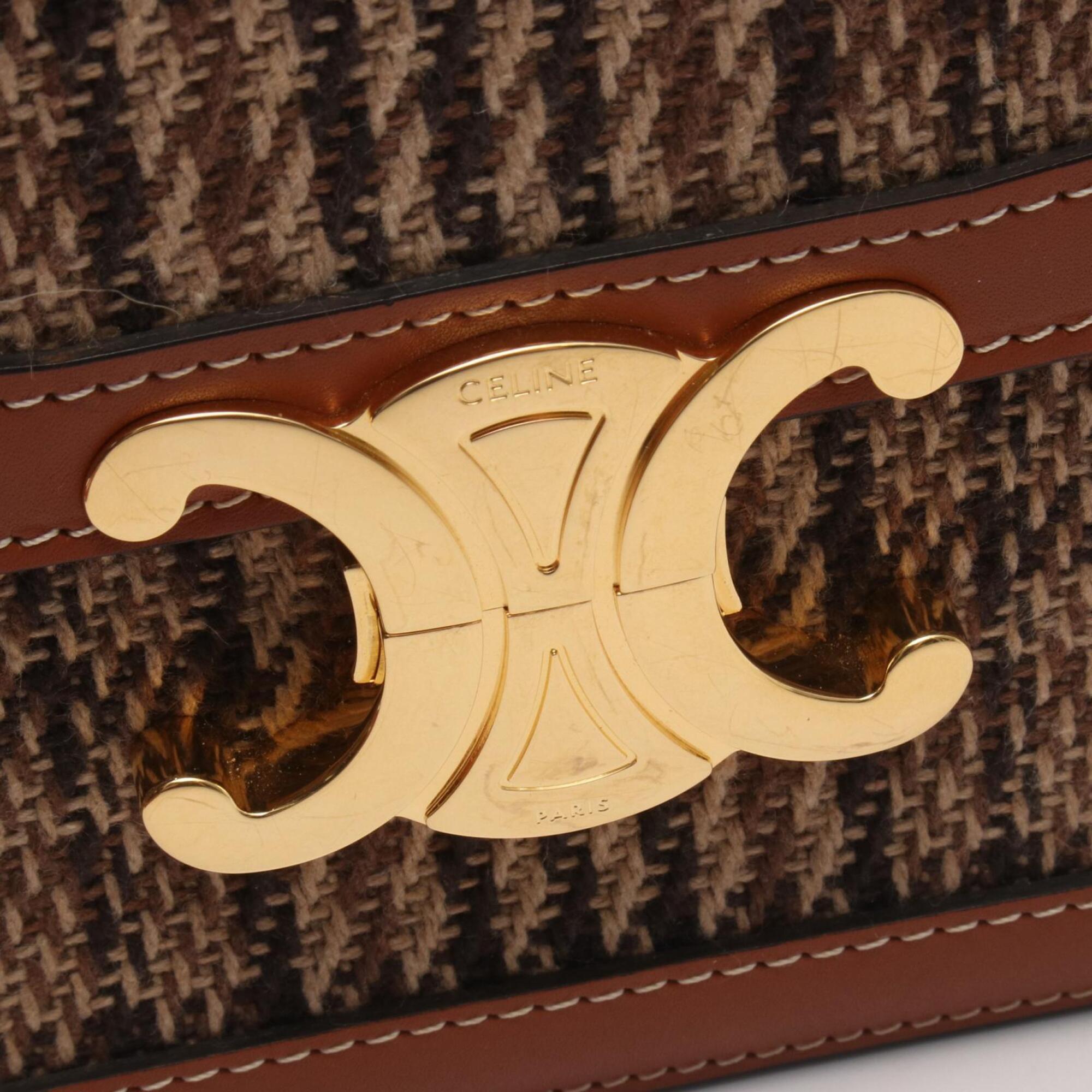 Celine Brown Fabric Leather Handbag Shoulder Bag (Pre-Owned)