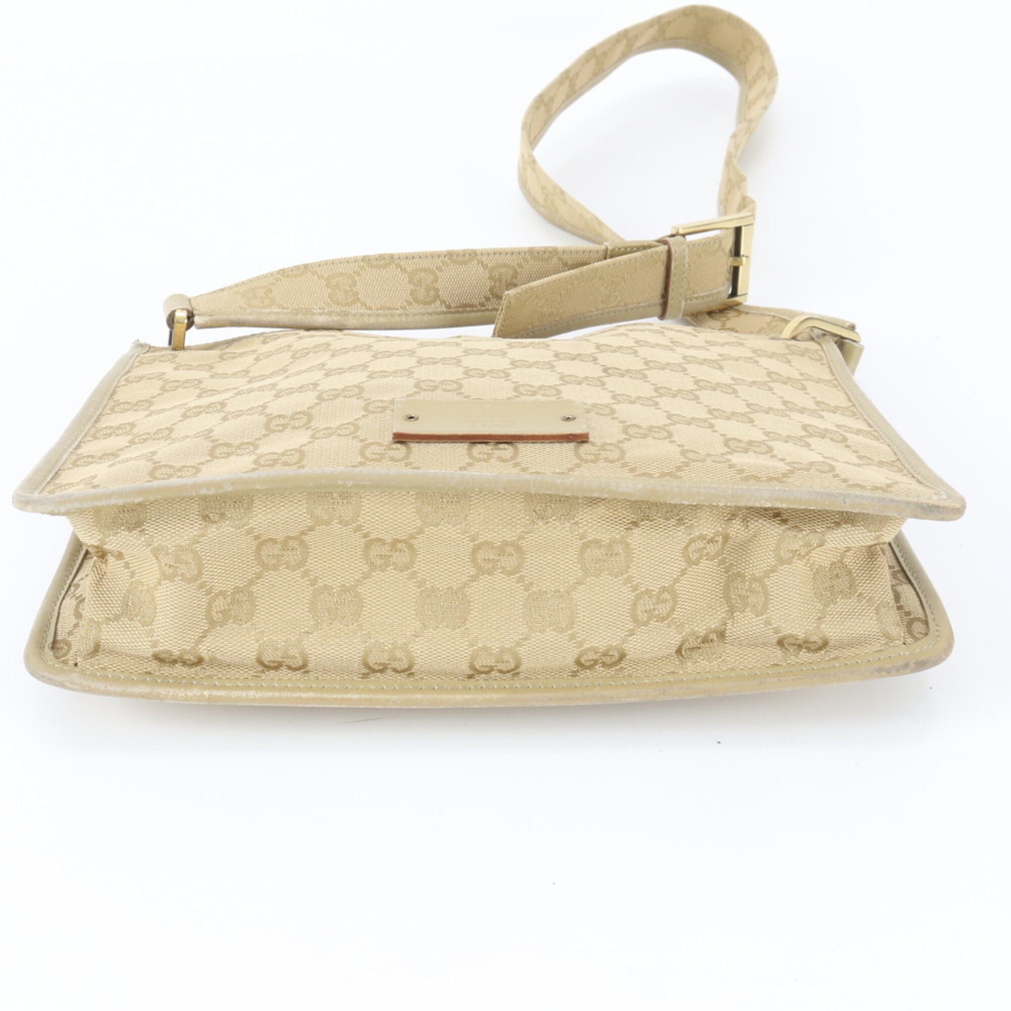 Gucci Beige Leather Canvas Messenger Bag Shoulder Bag (Pre-Owned)