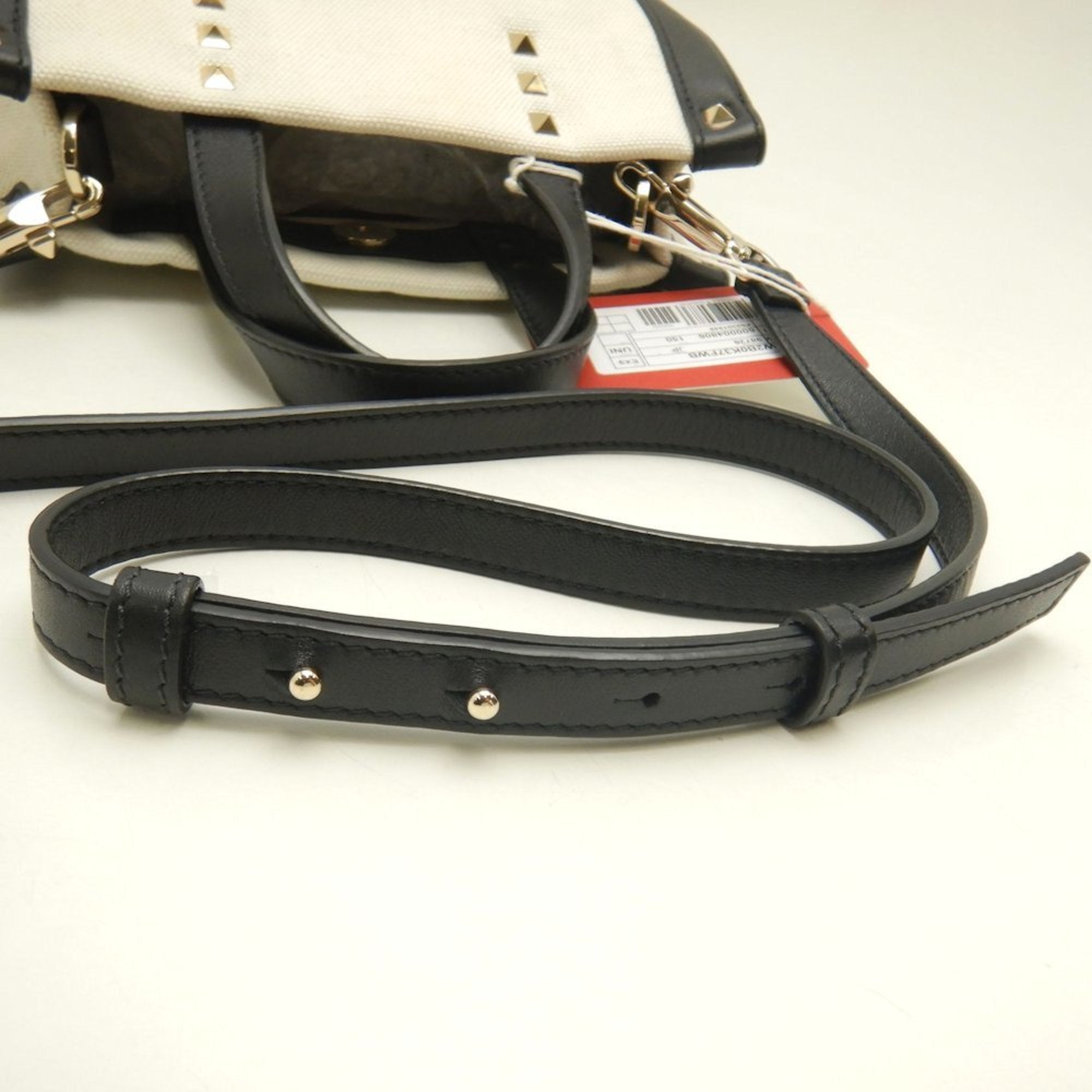 Valentino Garavani Black White Canvas Leather Tote Bag (Pre-Owned)