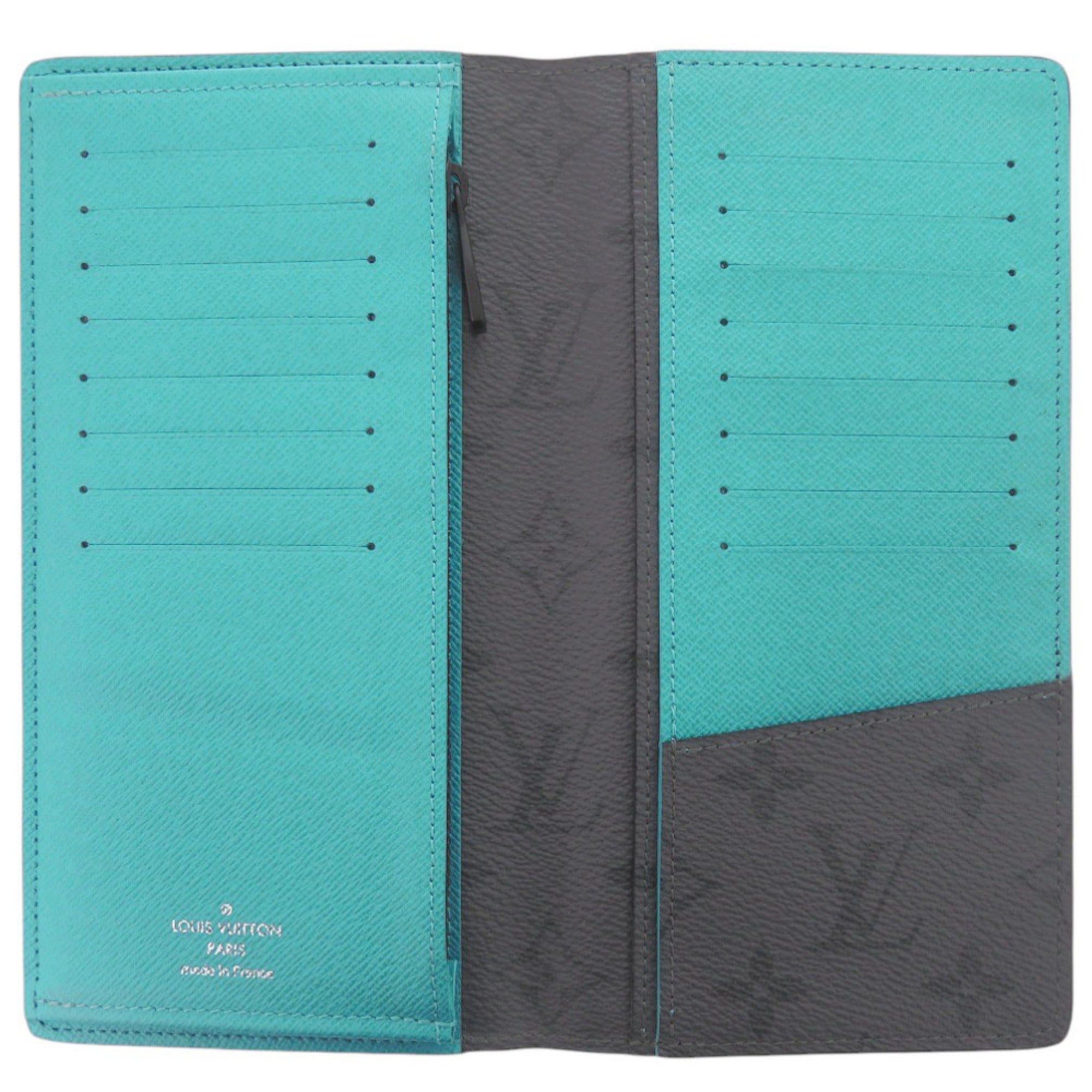 Louis Vuitton Black Gray Monogram Eclipse Turquoise Monogram Eclipse Long Wallet (Bi-Fold) (Pre-Owned)