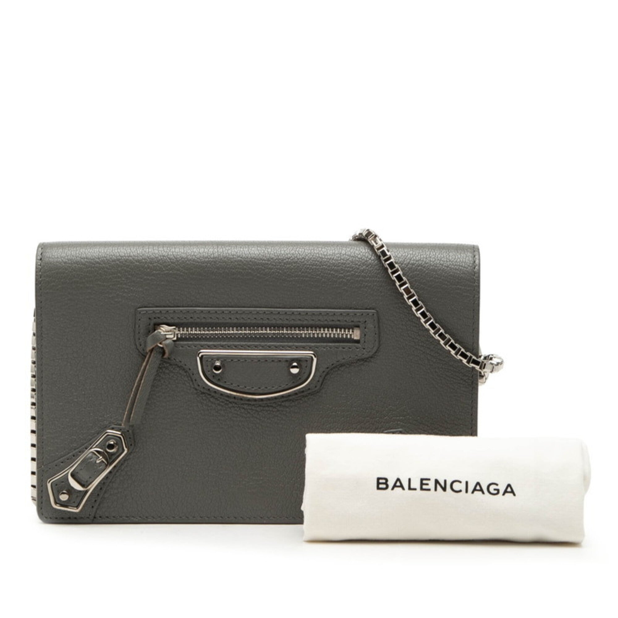 Balenciaga Gray Metallic Leather Chain/Shoulder Wallet (Pre-Owned)