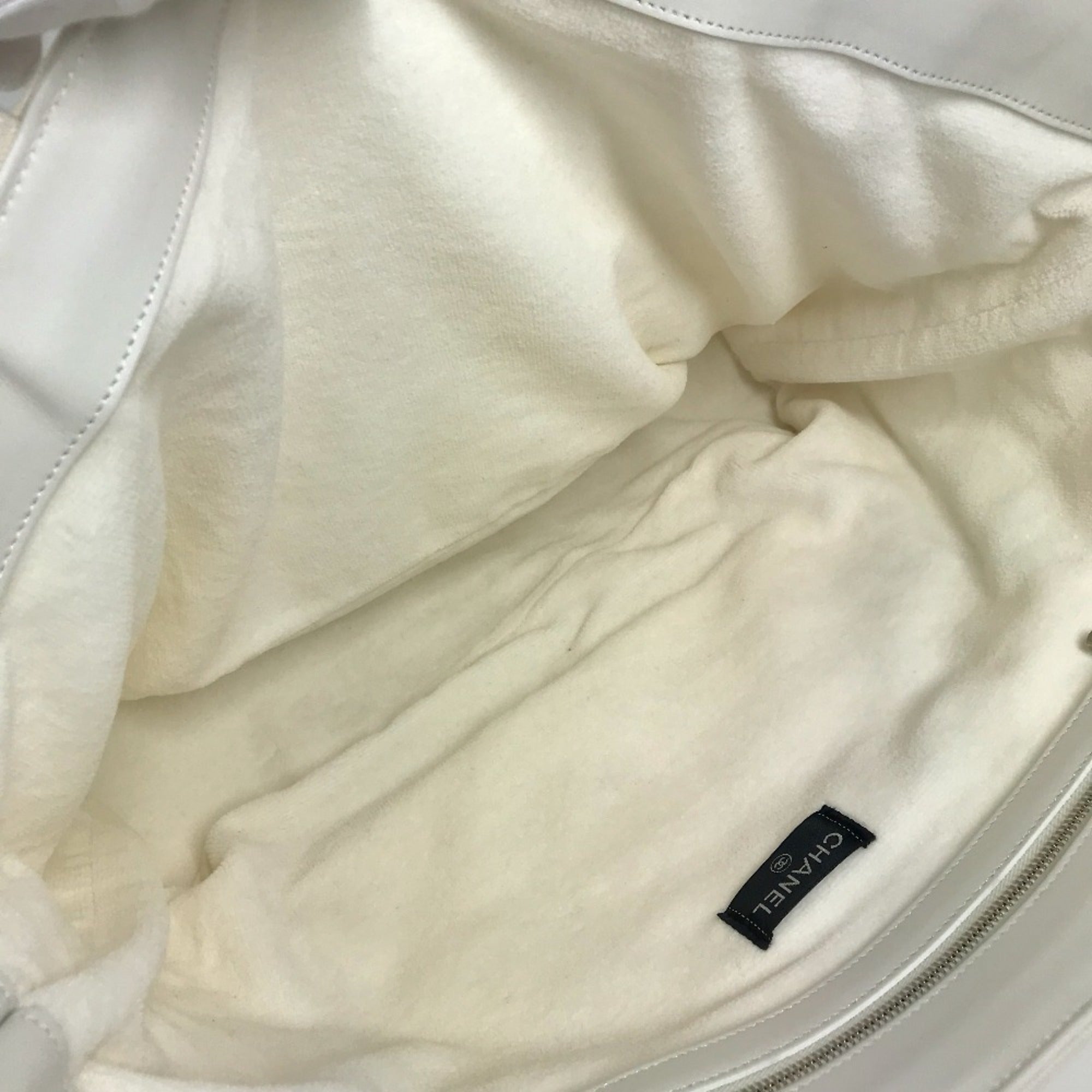 Chanel White Yellow Cotton Leather Beach Bag Shoulder Bag Tote Bag (Pre-Owned)
