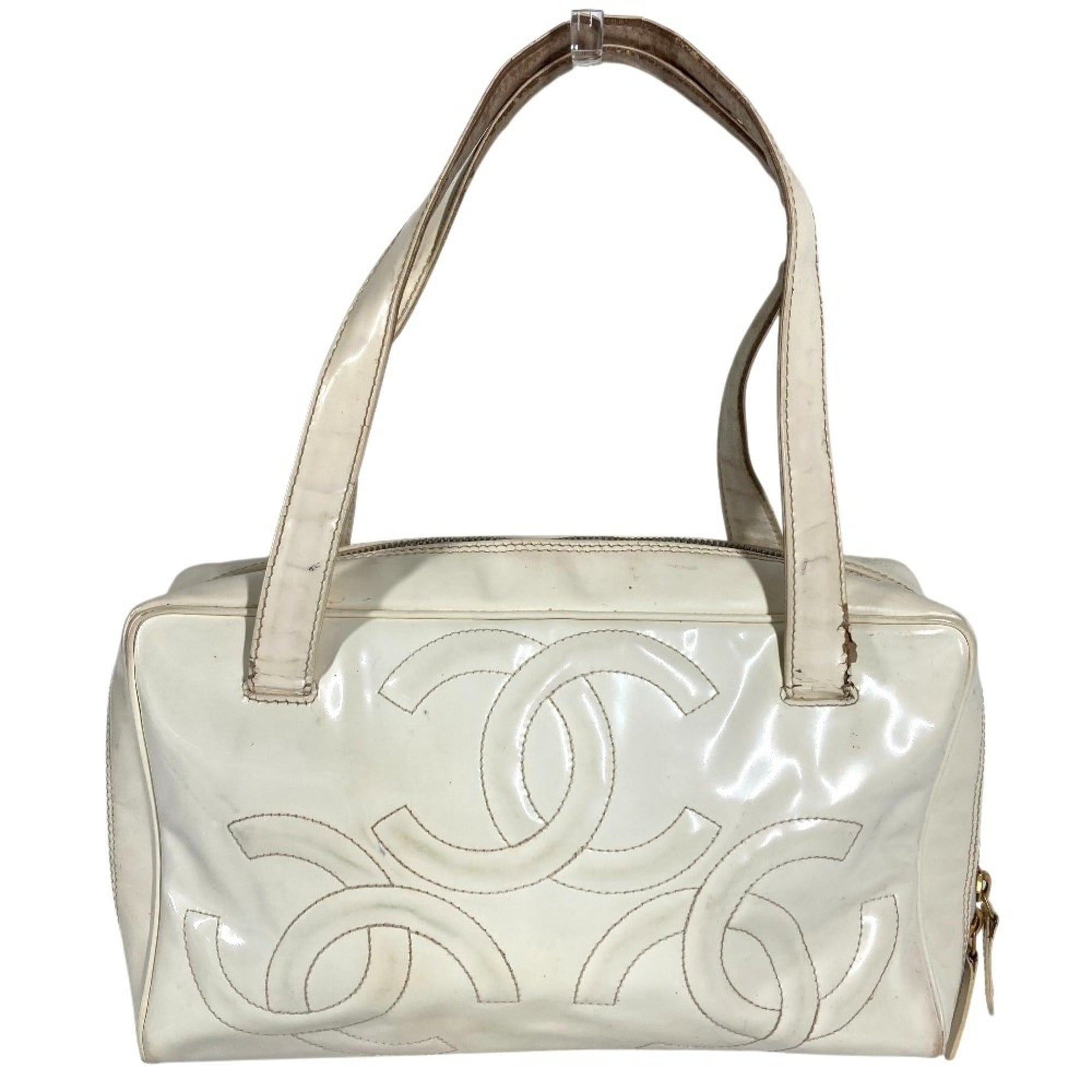Chanel White Leather Shoulder Bag Tote Bag (Pre-Owned)